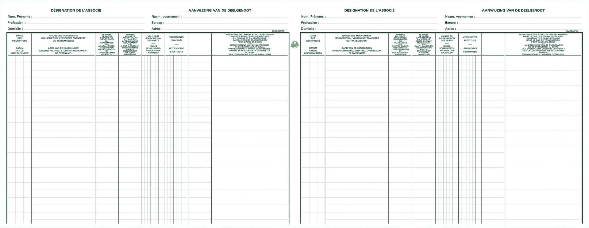 Register Piqure aandeelhouder BVBA/ SPRL 320x240mm 80vel groen 2