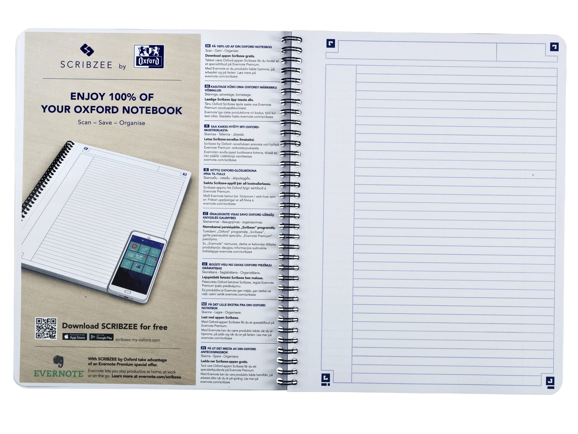 Spiraalblok Oxford Touch A4 lijn 140 pagina's 80gr blauw 5