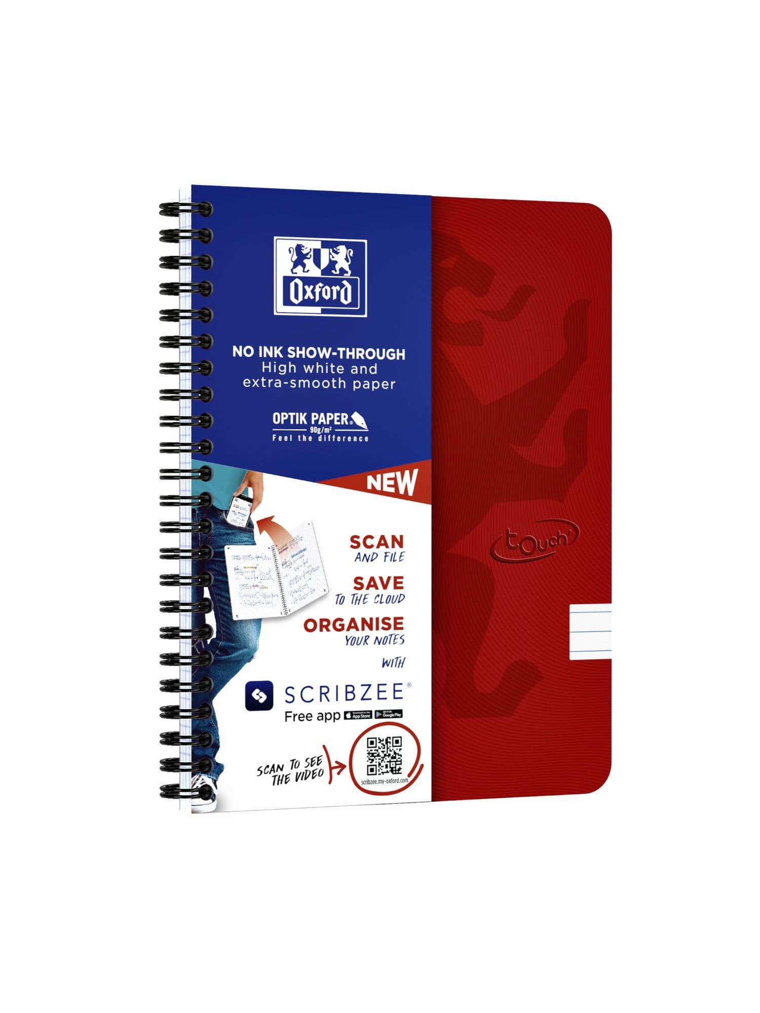 Spiraalblok Oxford Touch A5 lijn 140 pagina's 80gr rood 2