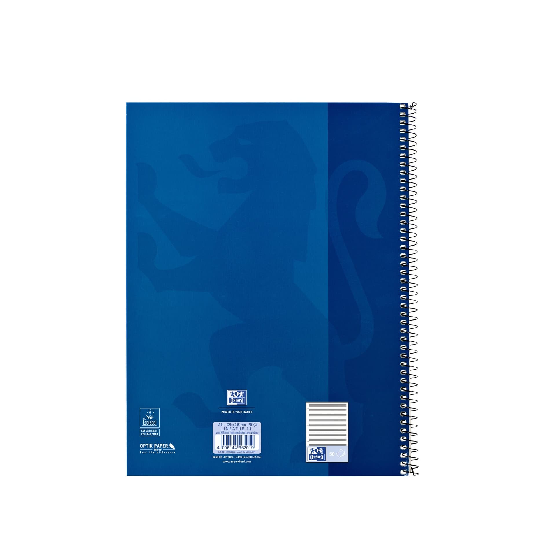 Collegeblok Oxford A4+ muziek 4-gaats 100 pagina's 80gr blauw 4