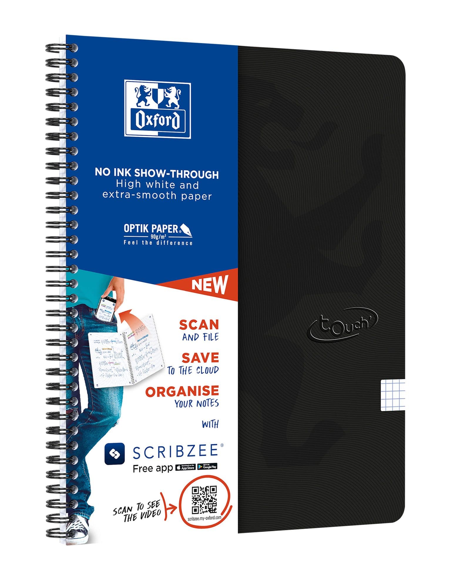 Spiraalblok Oxford Touch A4 ruit 5x5mm 140 pagina's 80gr zwart 3