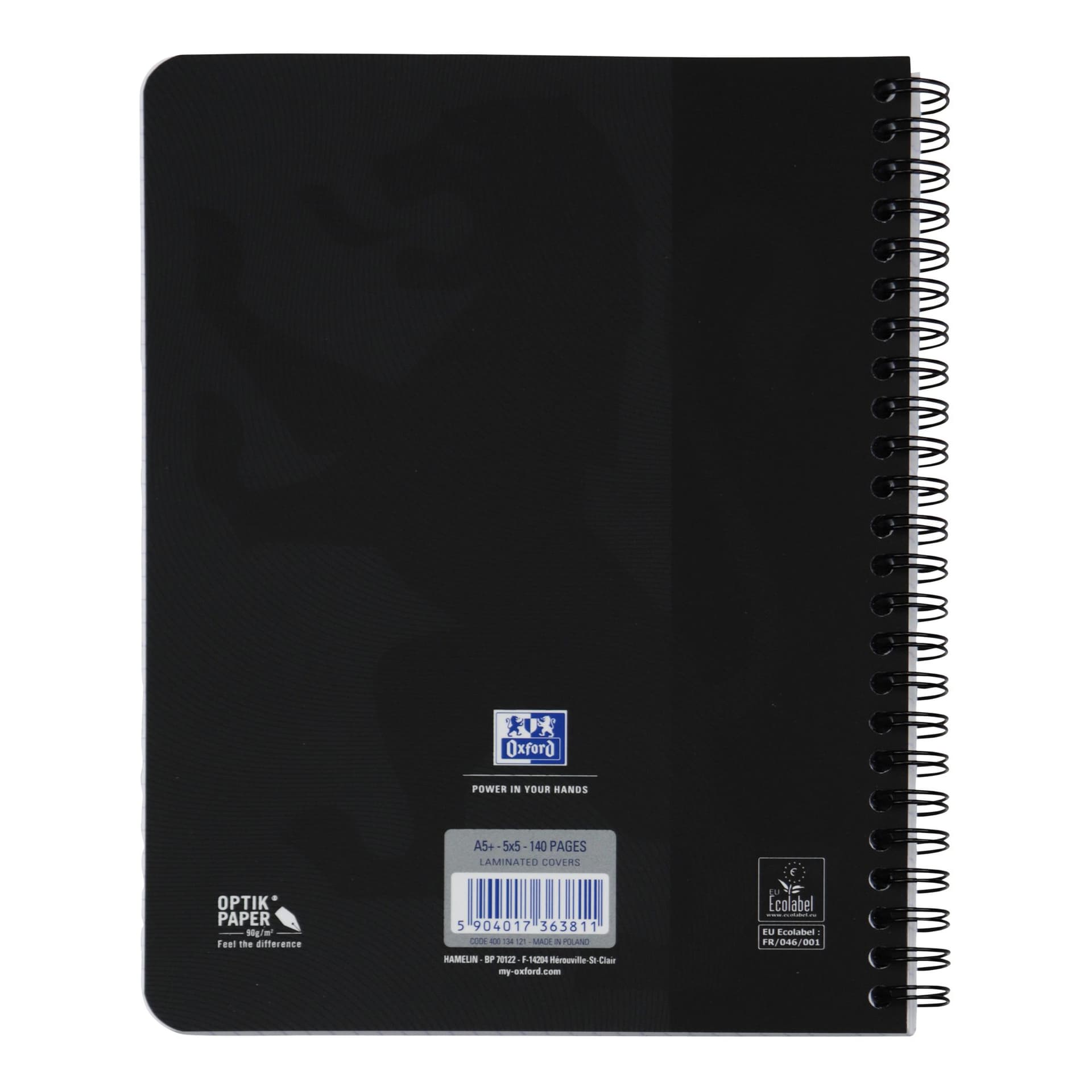 Spiraalblok Oxford Touch A5 ruit 5x5mm 140 pagina's 80gr zwart 2