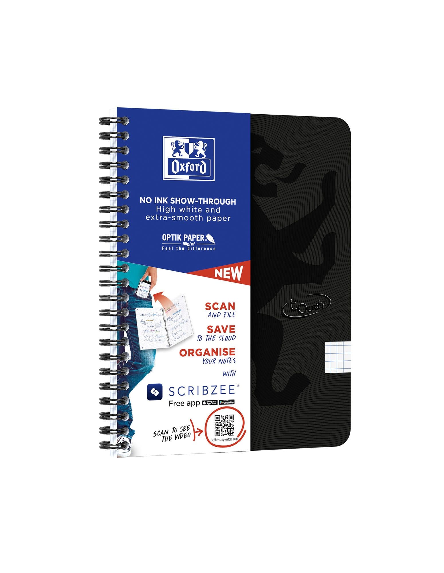 Spiraalblok Oxford Touch A5 ruit 5x5mm 140 pagina's 80gr zwart 3