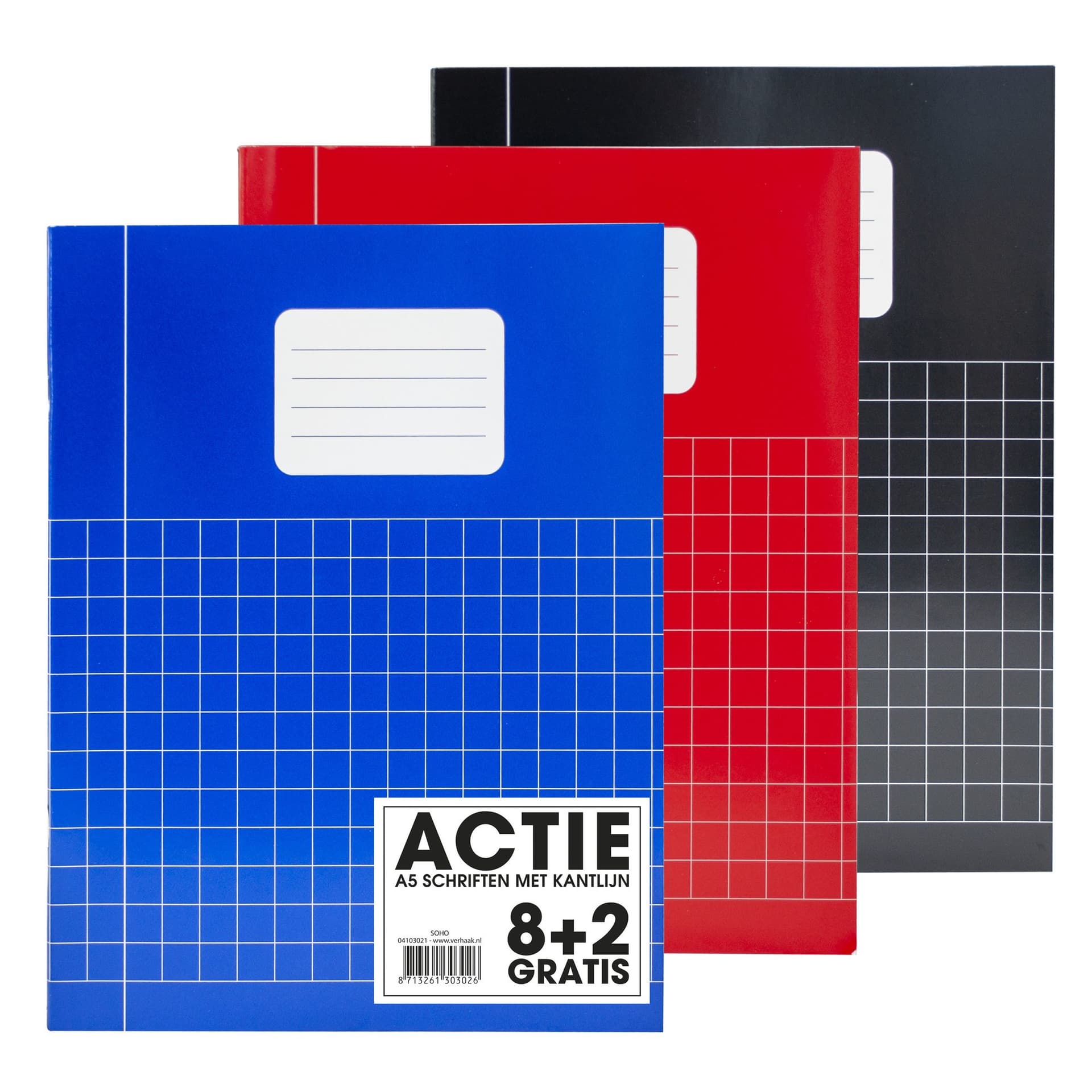 Schrift SOHO Basic A5 ruit 10x10mm 80 pagina's 60gr assorti 8+2 gratis 2