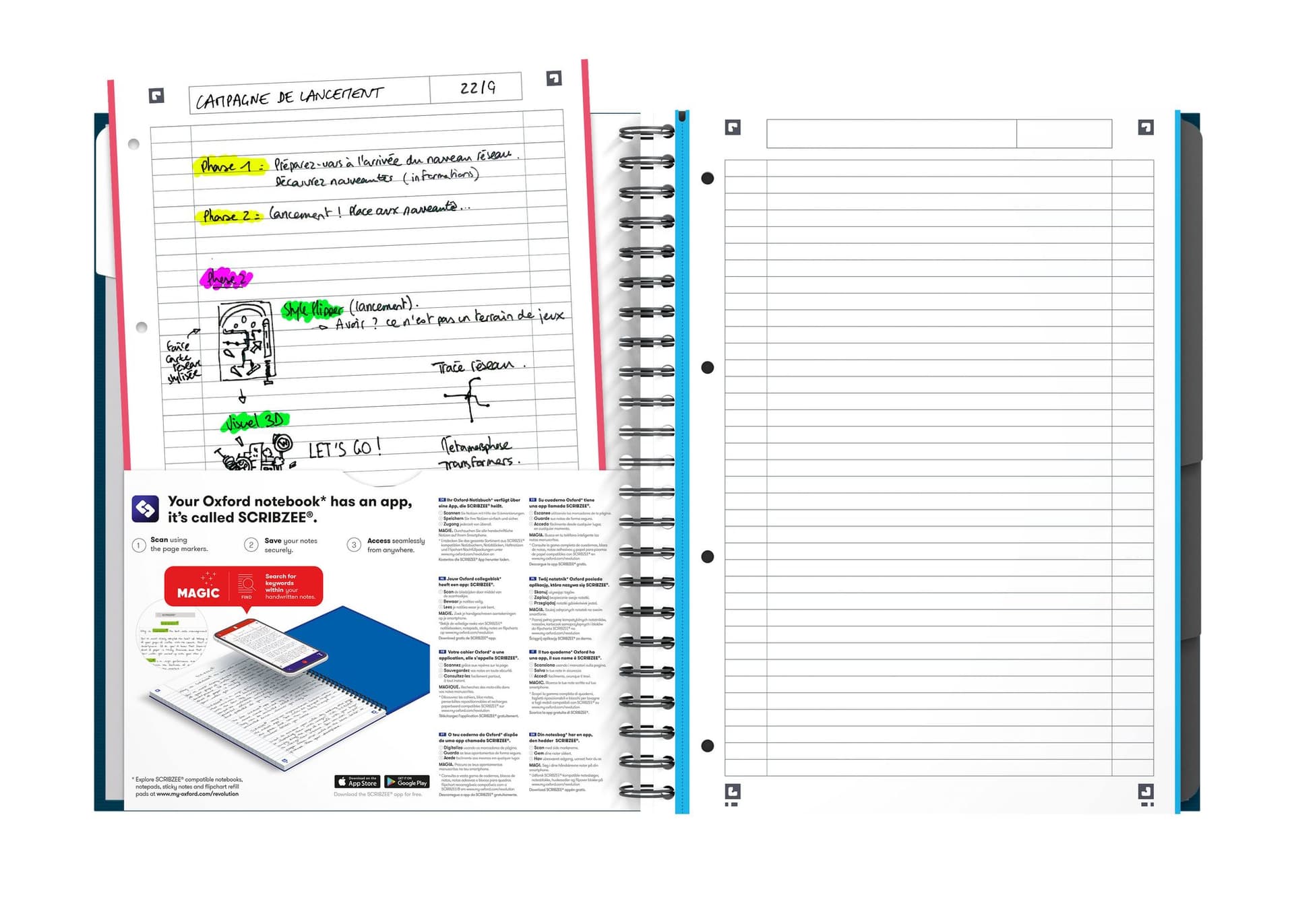 Collegeblok Oxford Office Essentials Europeanbook A4+ 4-gaats 120 pagina's assorti 8