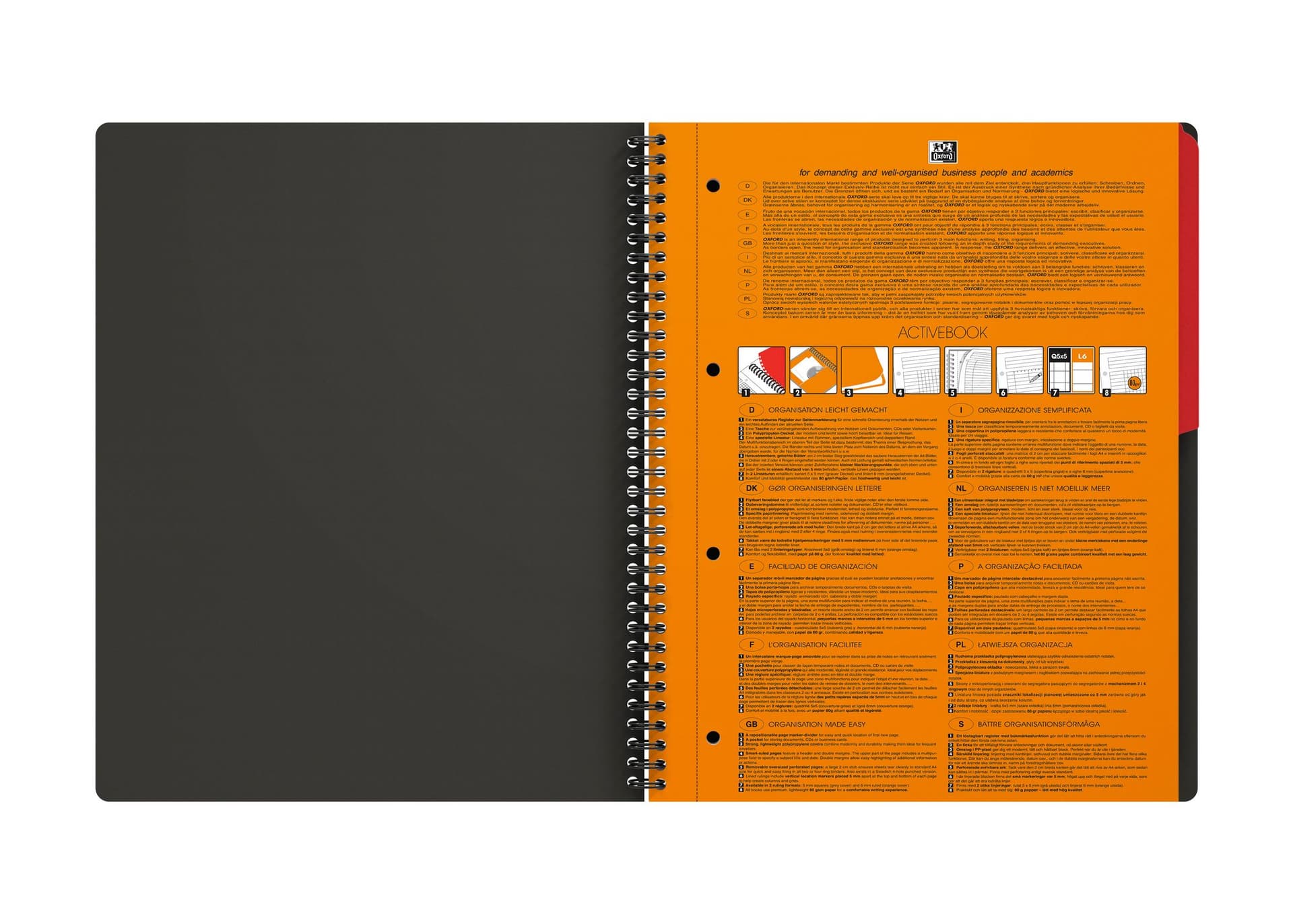 Spiraalblok Oxford International Activebook A4+ 160 pagina's ruit 5mm 2