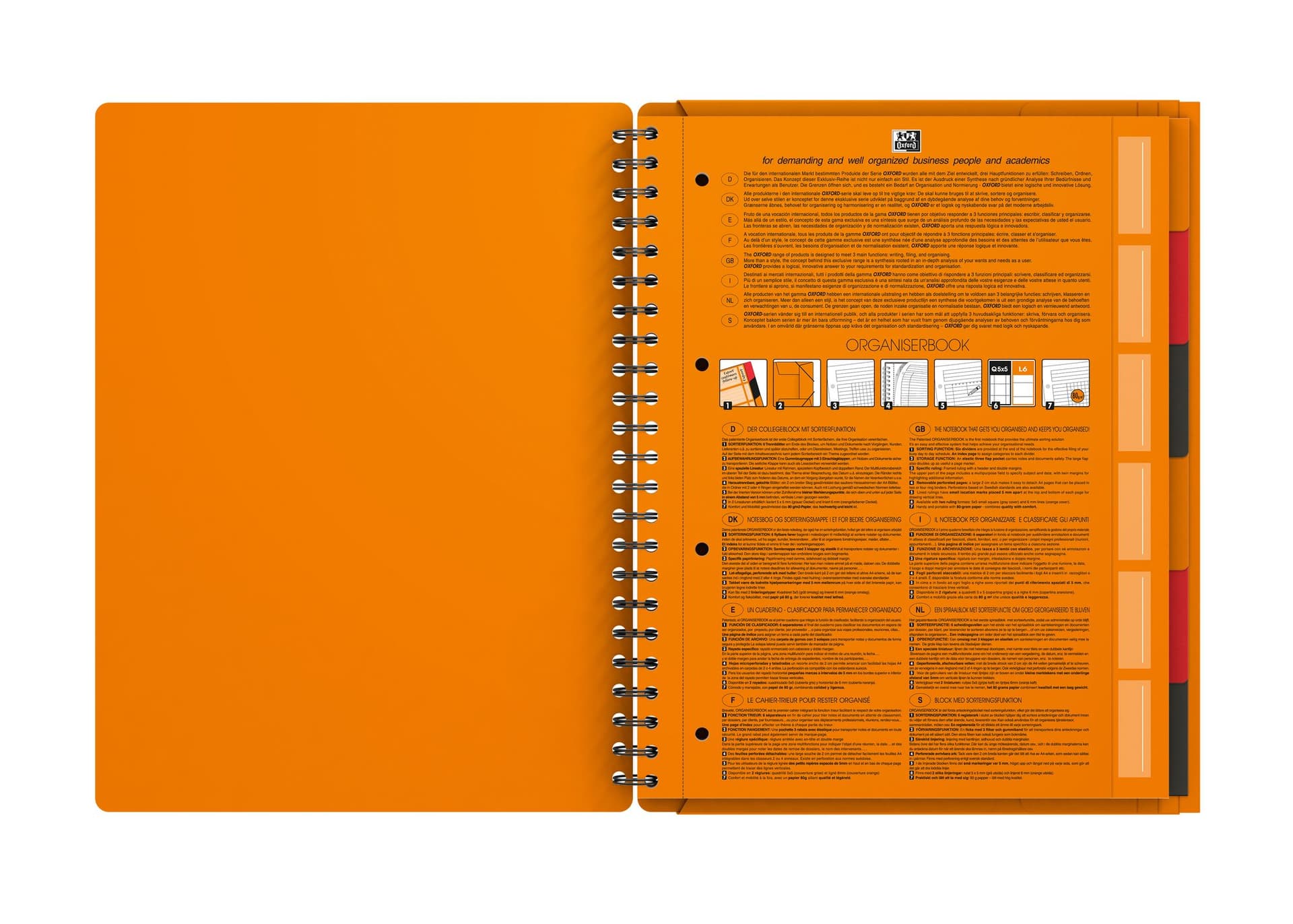 Spiraalblok Oxford International Organiserbook A4+ 160 pagina's lijn 4