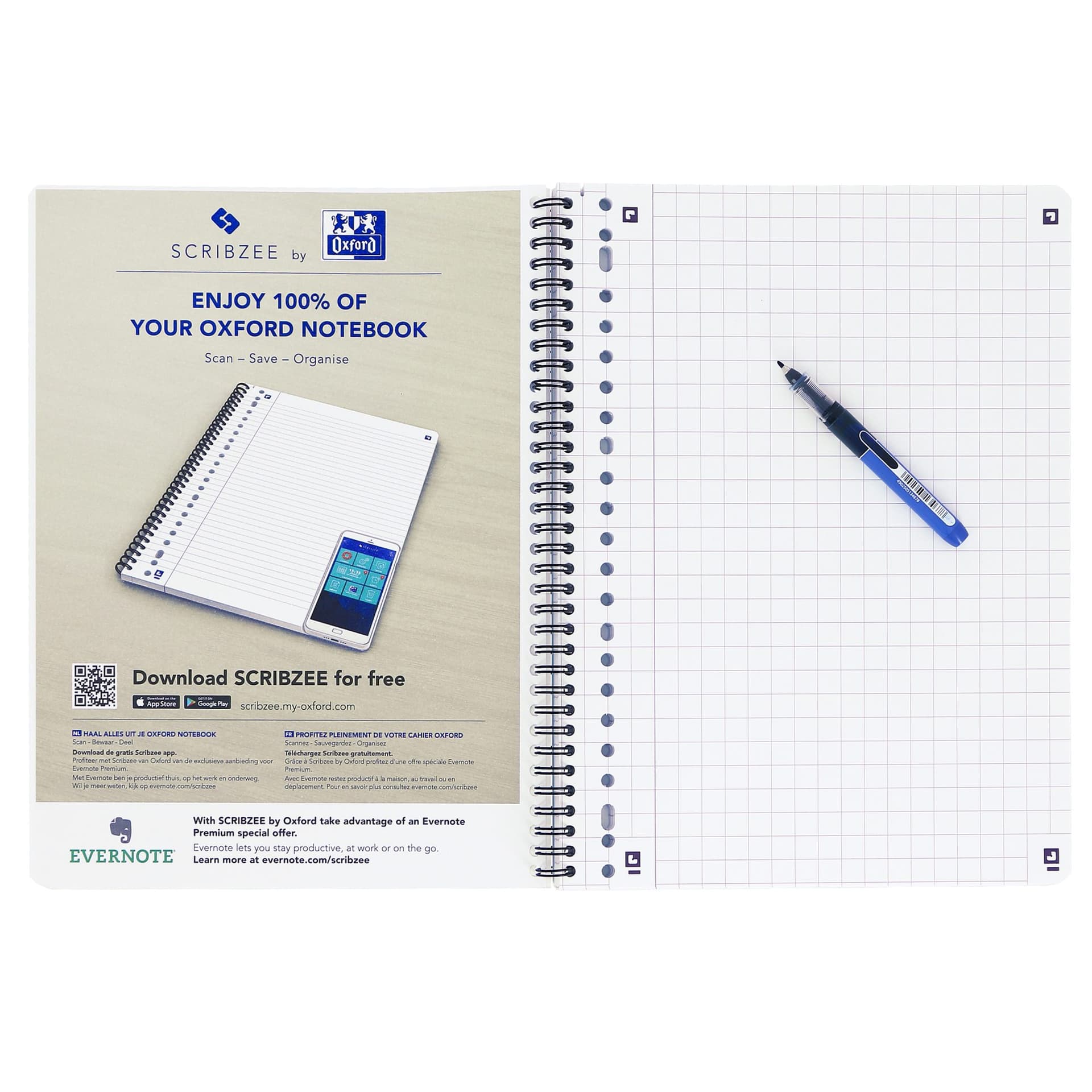 Collegeblok Oxford School A4 ruit 10x10mm 23-gaats 160 pagina's 80gr assorti 9