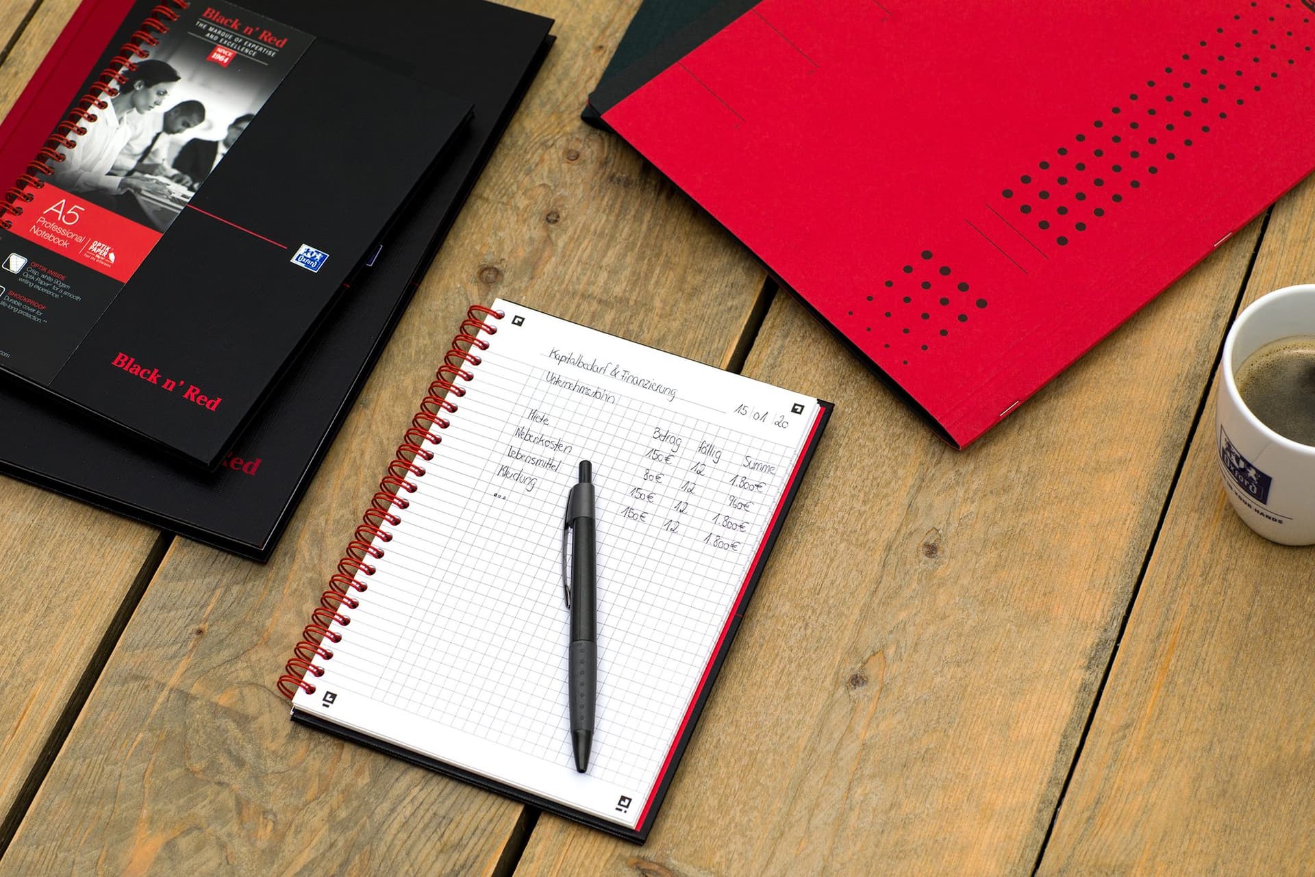 Spiraalblok Oxford Black n' Red A5 lijn 140 pagina's 80gr 4