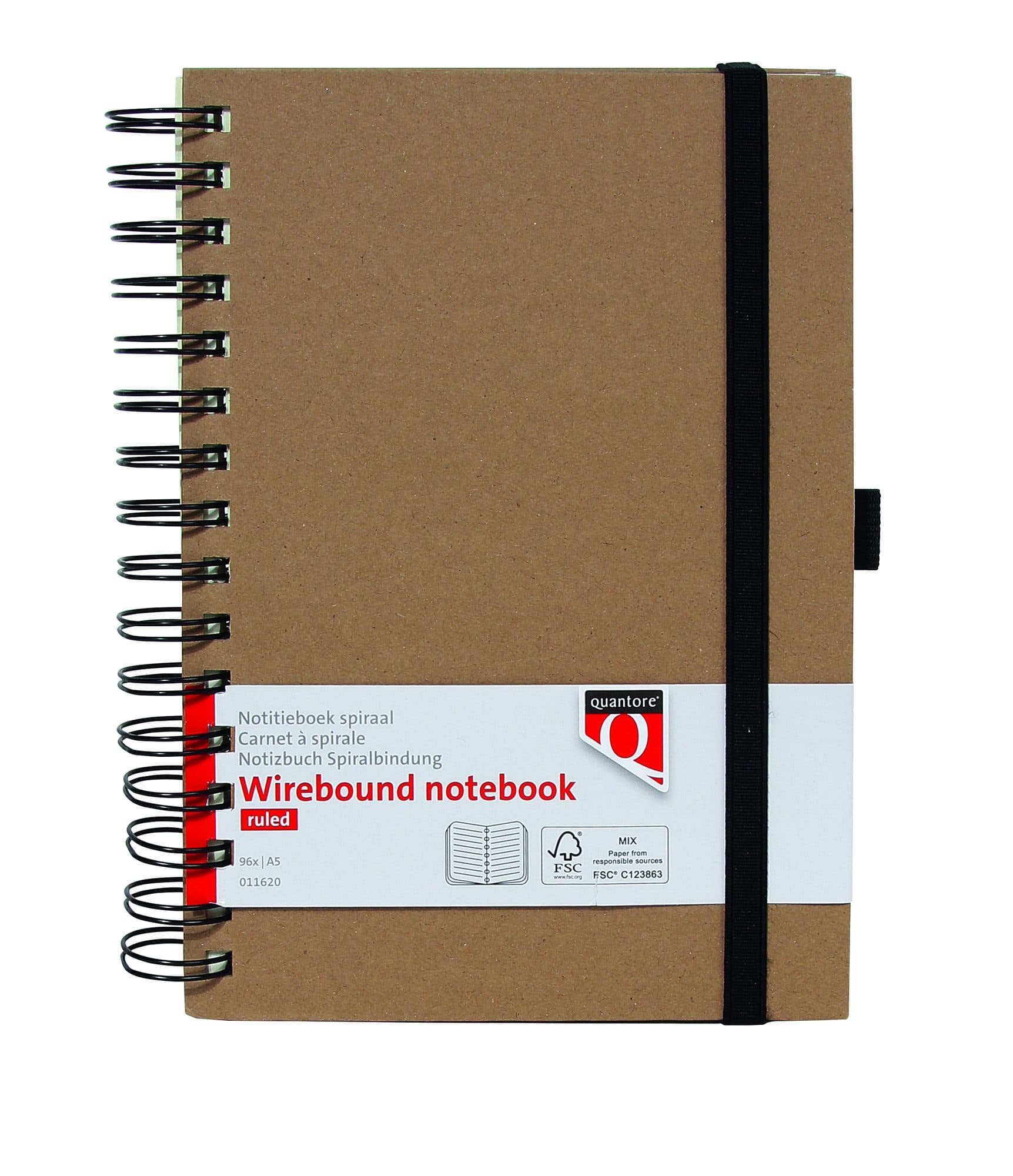 Notitieboek Quantore A5 spiraal lijn 192blz 80gr kraft