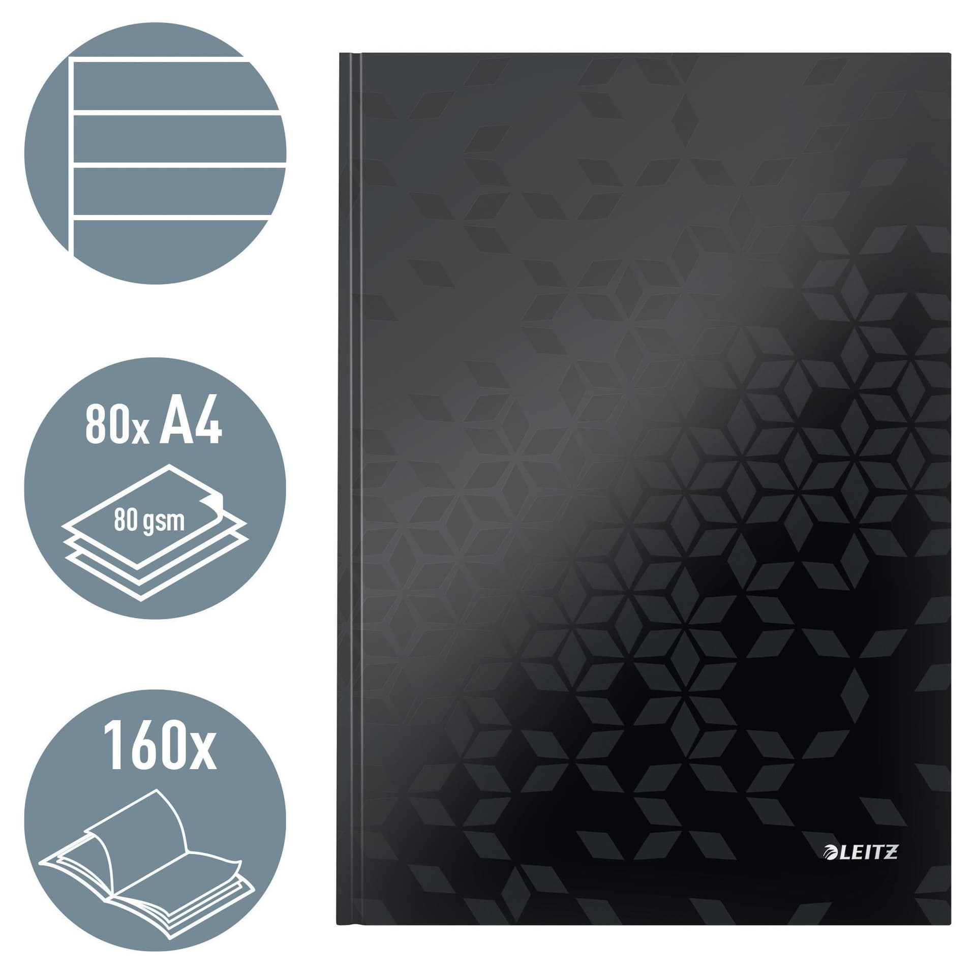 Notitieboek Leitz WOW A4 160blz 90gr lijn zwart 4