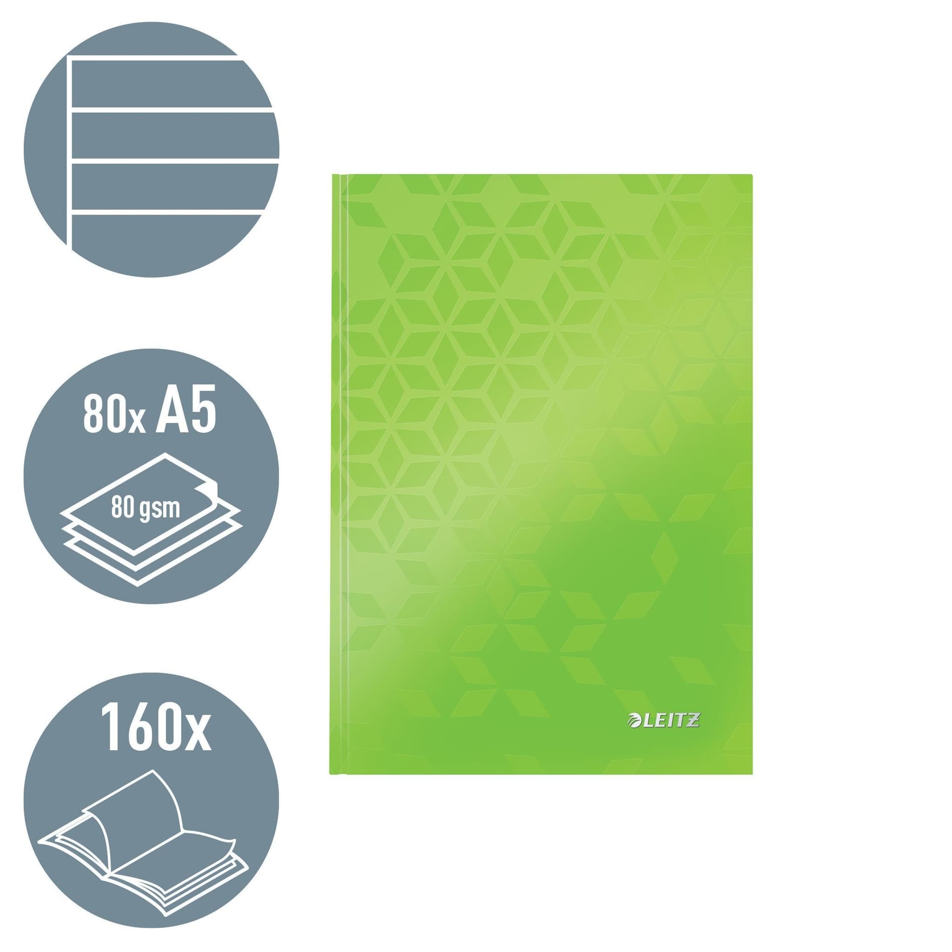 Notitieboek Leitz WOW A5 160blz 90gr lijn groen 3