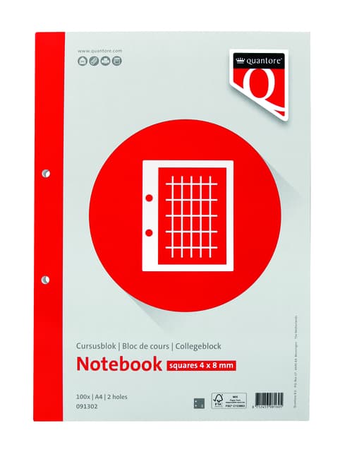 Cursusblok Quantore A4 ruit 4x8 commercieel met kantlijn