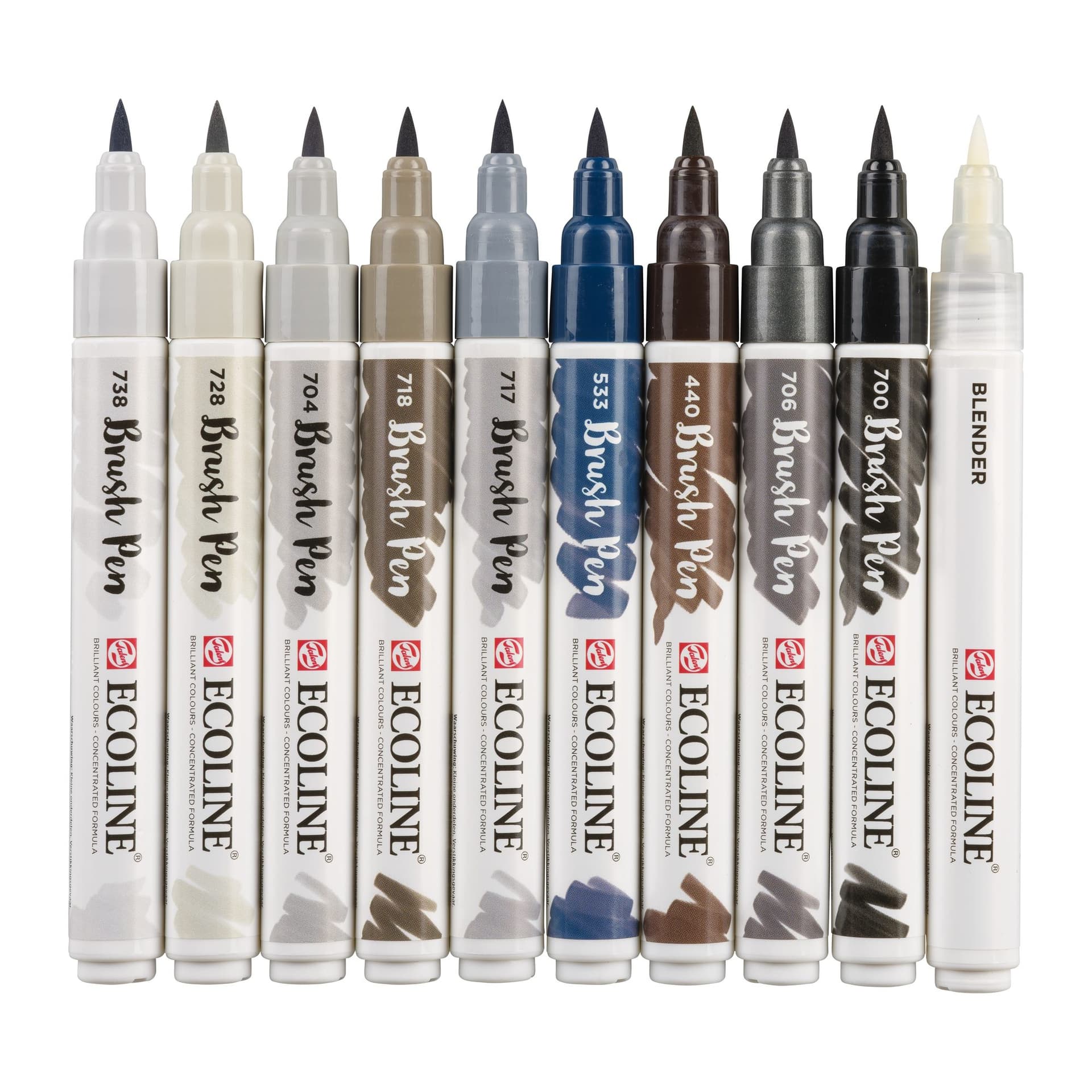 Brushpen Talens Ecoline set à 10 stuks grijs 2
