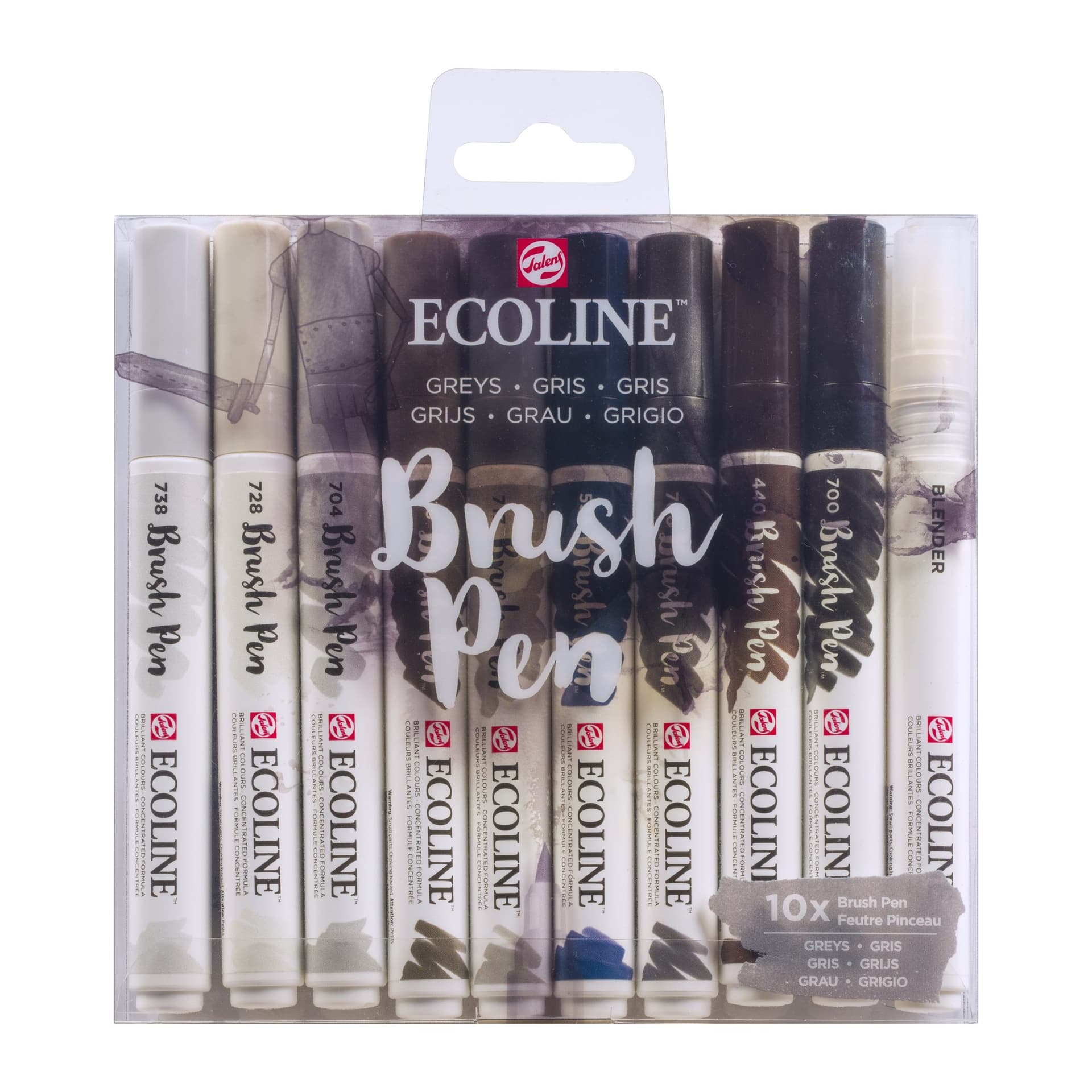 Brushpen Talens Ecoline set à 10 stuks grijs 3