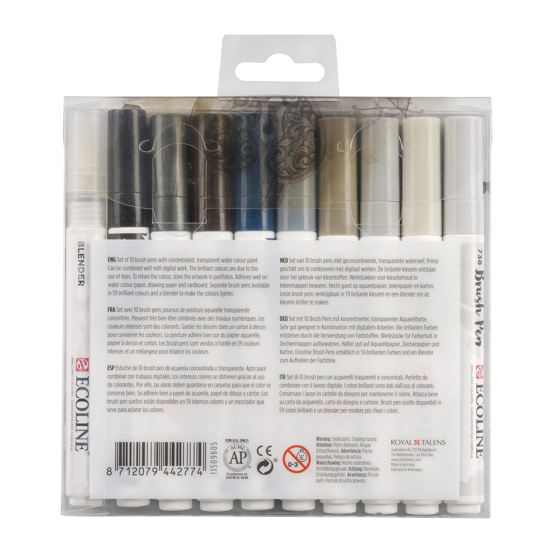 Brushpen Talens Ecoline set à 10 stuks grijs 4