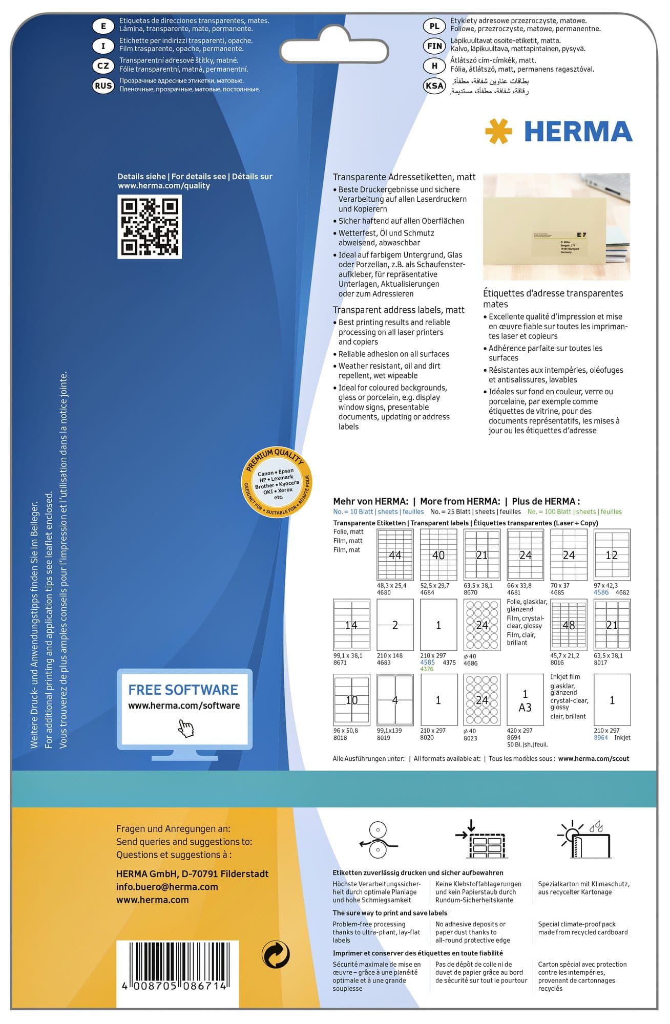 Etiket HERMA 8671 A4 99.1x38.1mm folie transparant mat 350 stuks 2