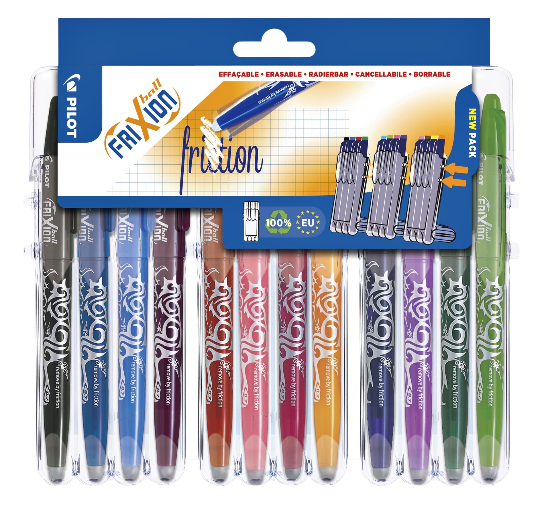 Rollerpen PILOT friXion medium assorti Set2Go à 12 stuks