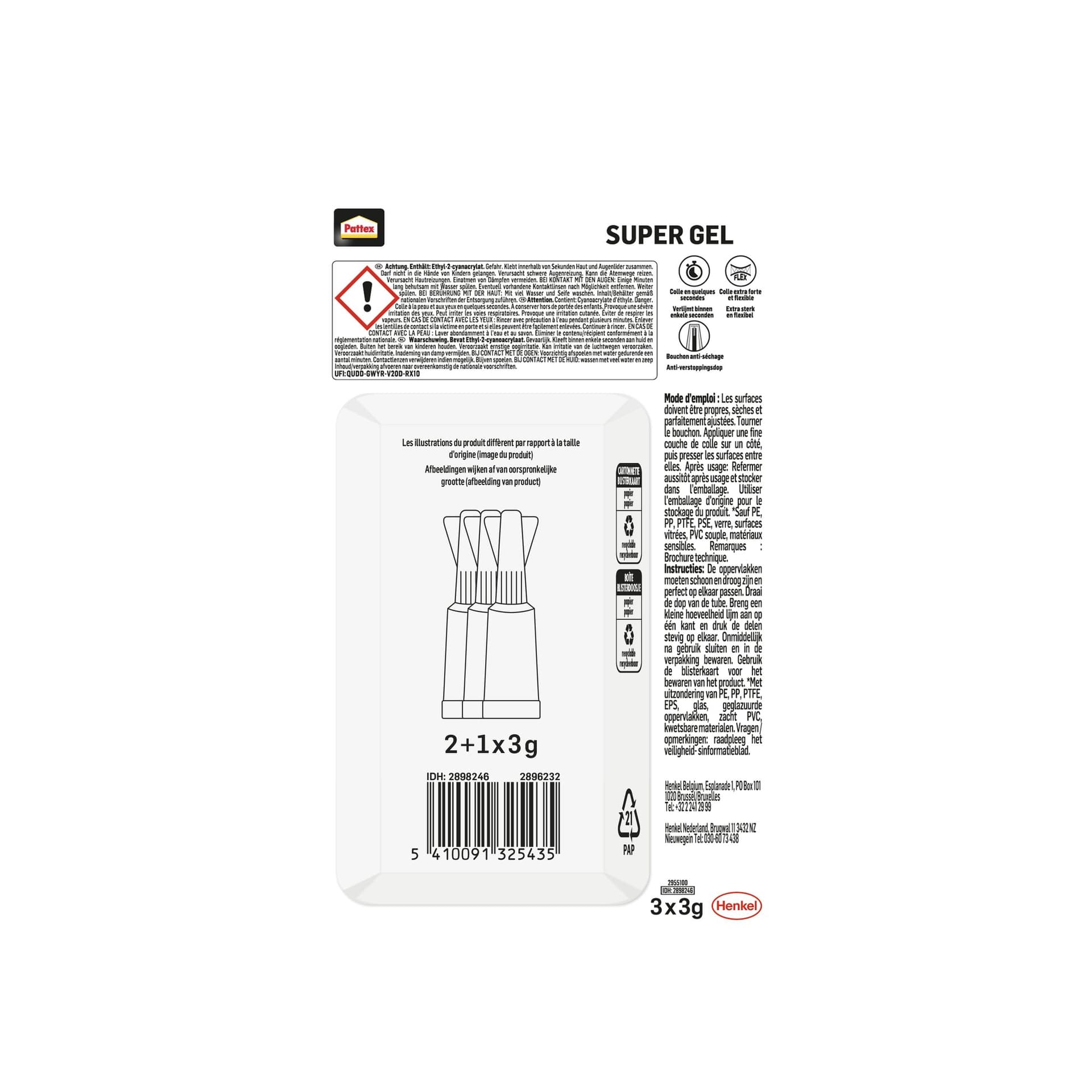 Secondelijm Pattex super gel 3 gram blister 2+1 gratis 3