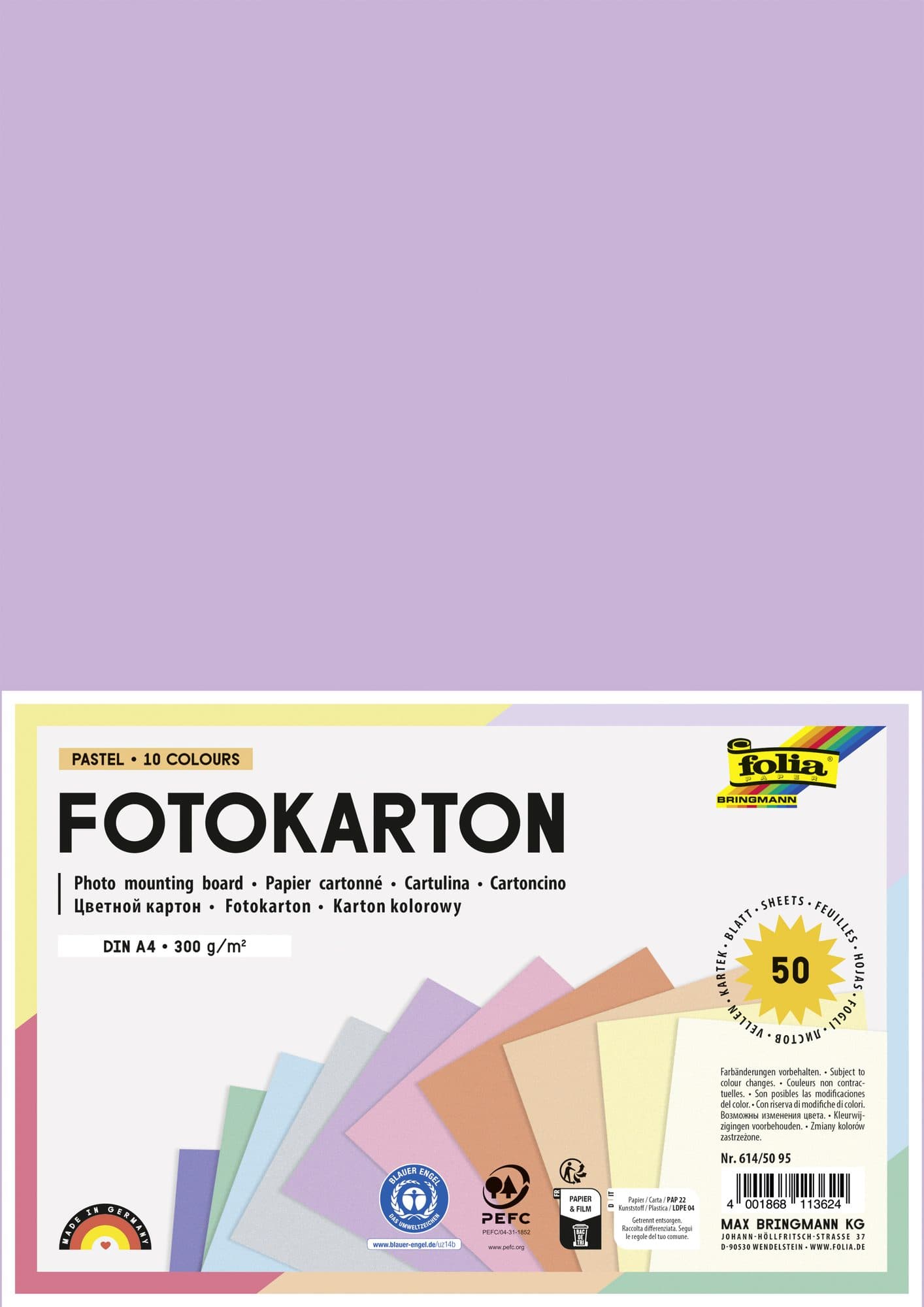 Fotokarton Folia 300gr A4 50vel pastelkleuren