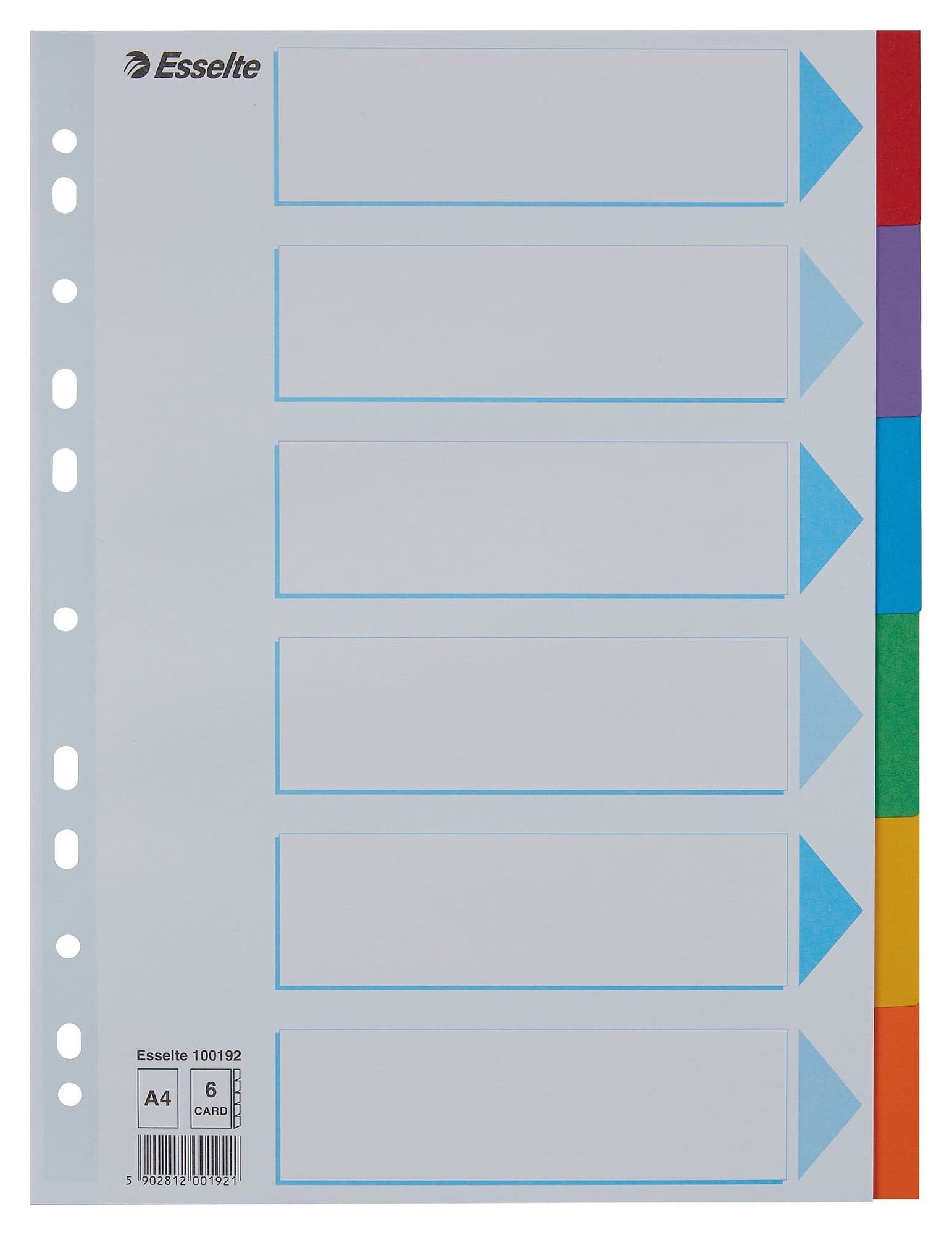 Tabbladen Esselte Standaard A4 6-delig karton 11-rings met voorblad assorti