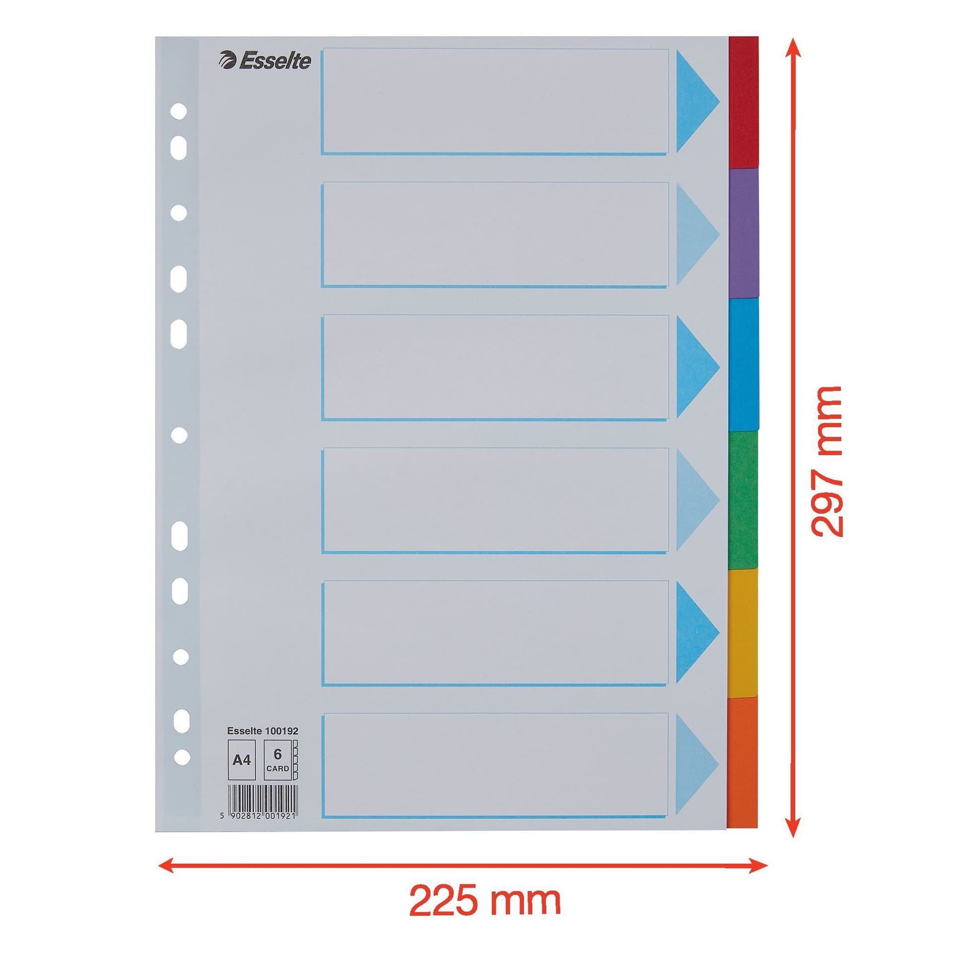 Tabbladen Esselte Standaard A4 6-delig karton 11-rings met voorblad assorti 2