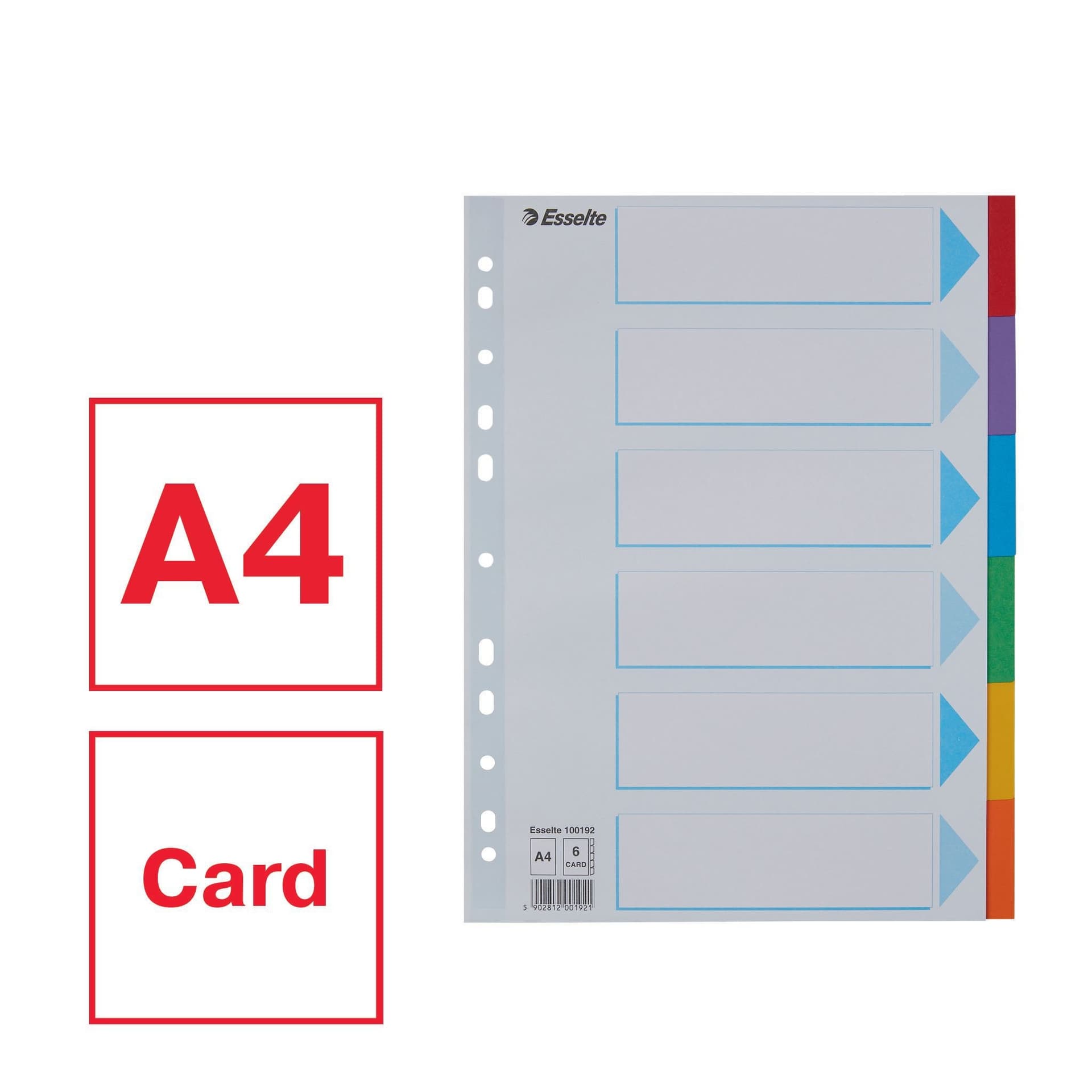 Tabbladen Esselte Standaard A4 6-delig karton 11-rings met voorblad assorti 3