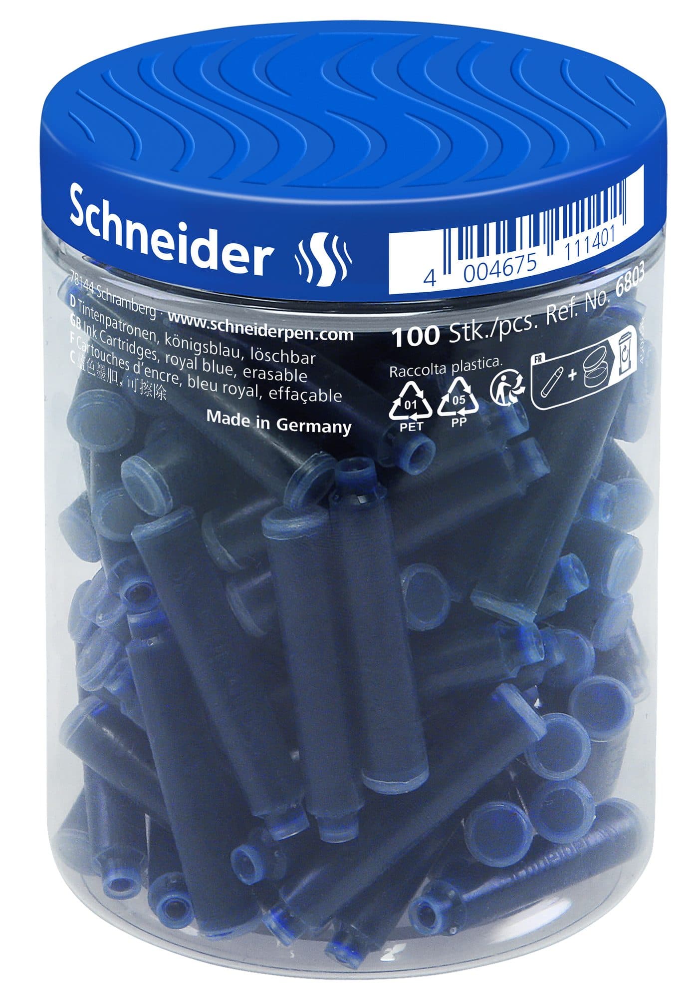 Inktpatroon Schneider din koningsblauw pot à 100 stuks