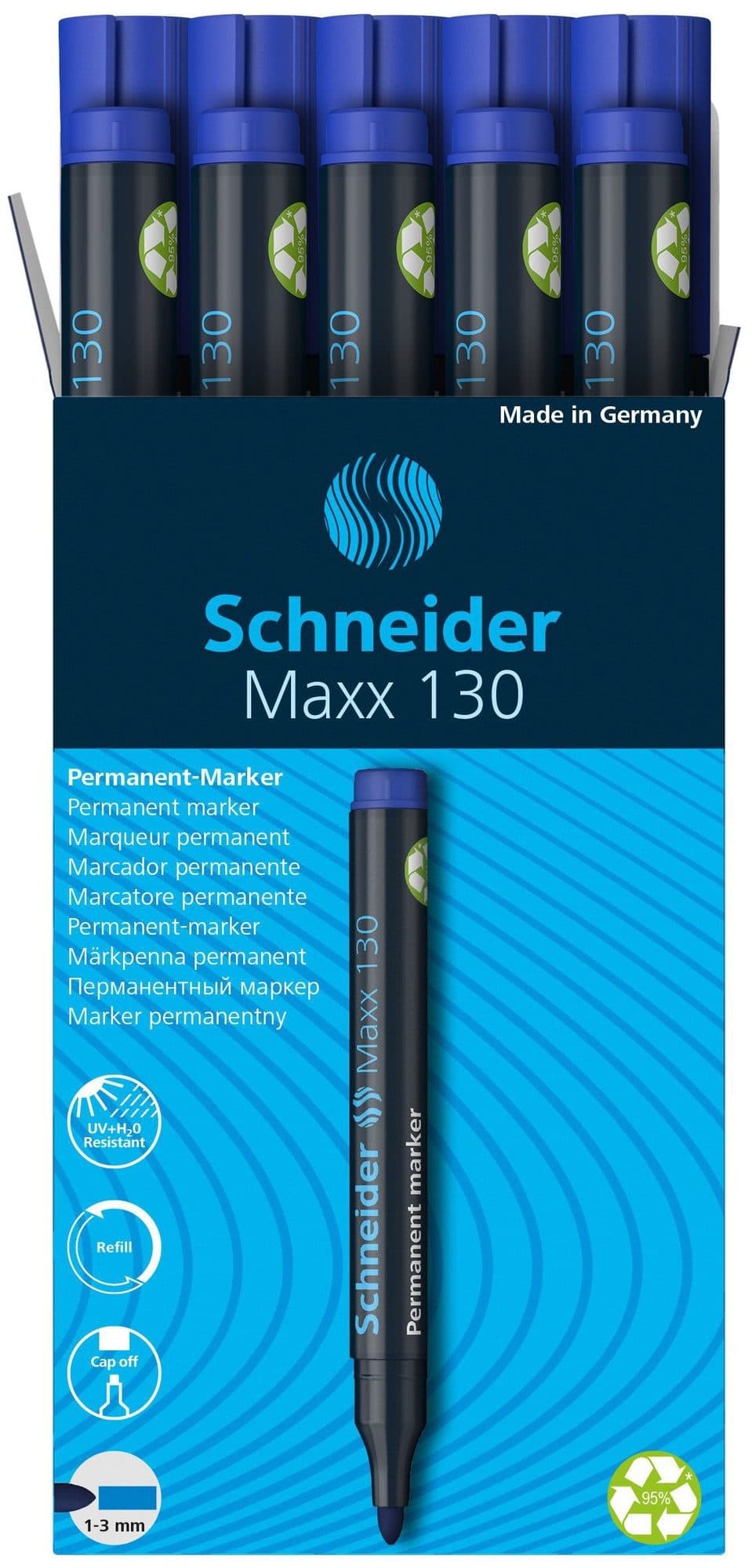 Permanent marker Schneider Maxx 130 rond 1-3mm blauw 3