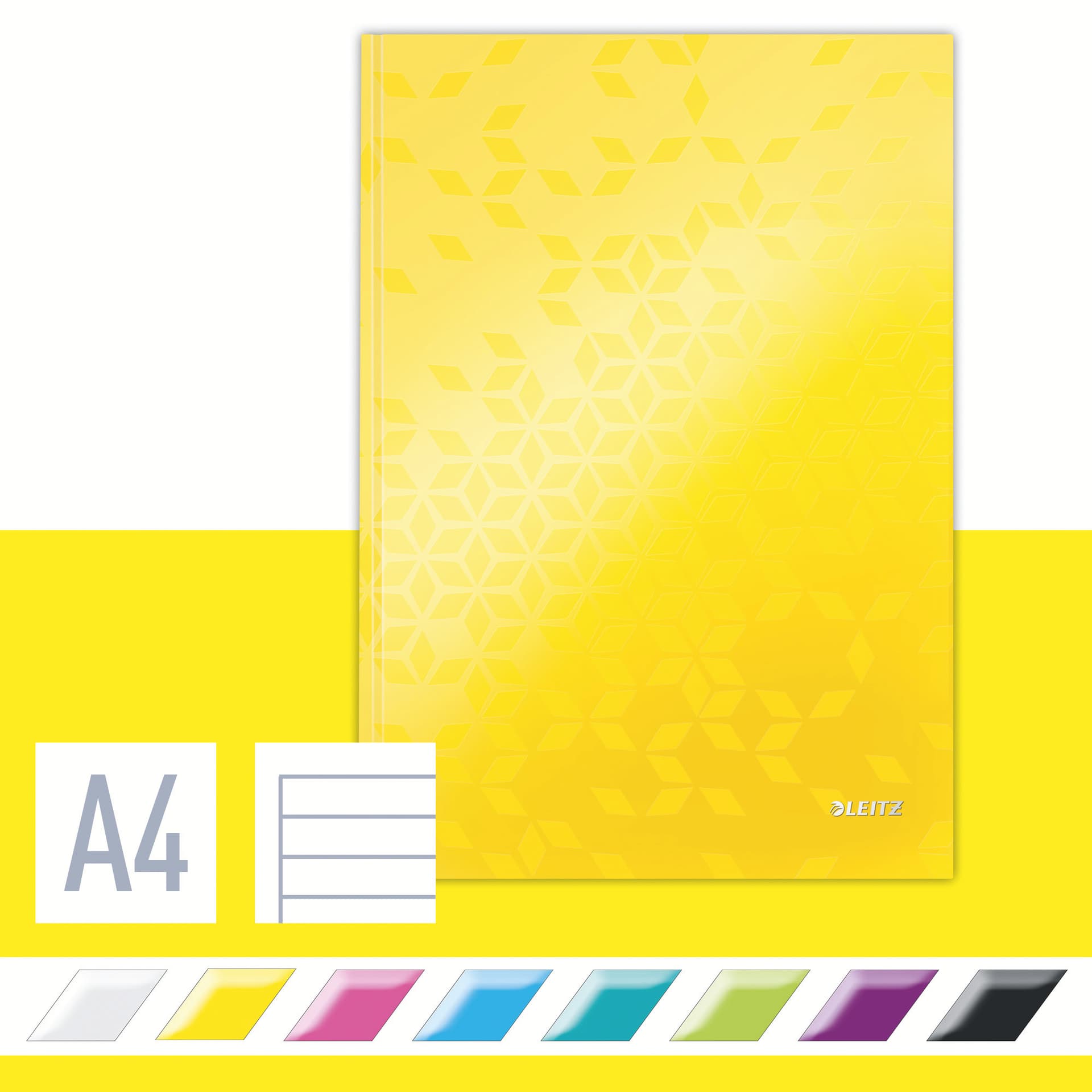Notitieboek Leitz WOW A4 160blz 90gr lijn geel 3