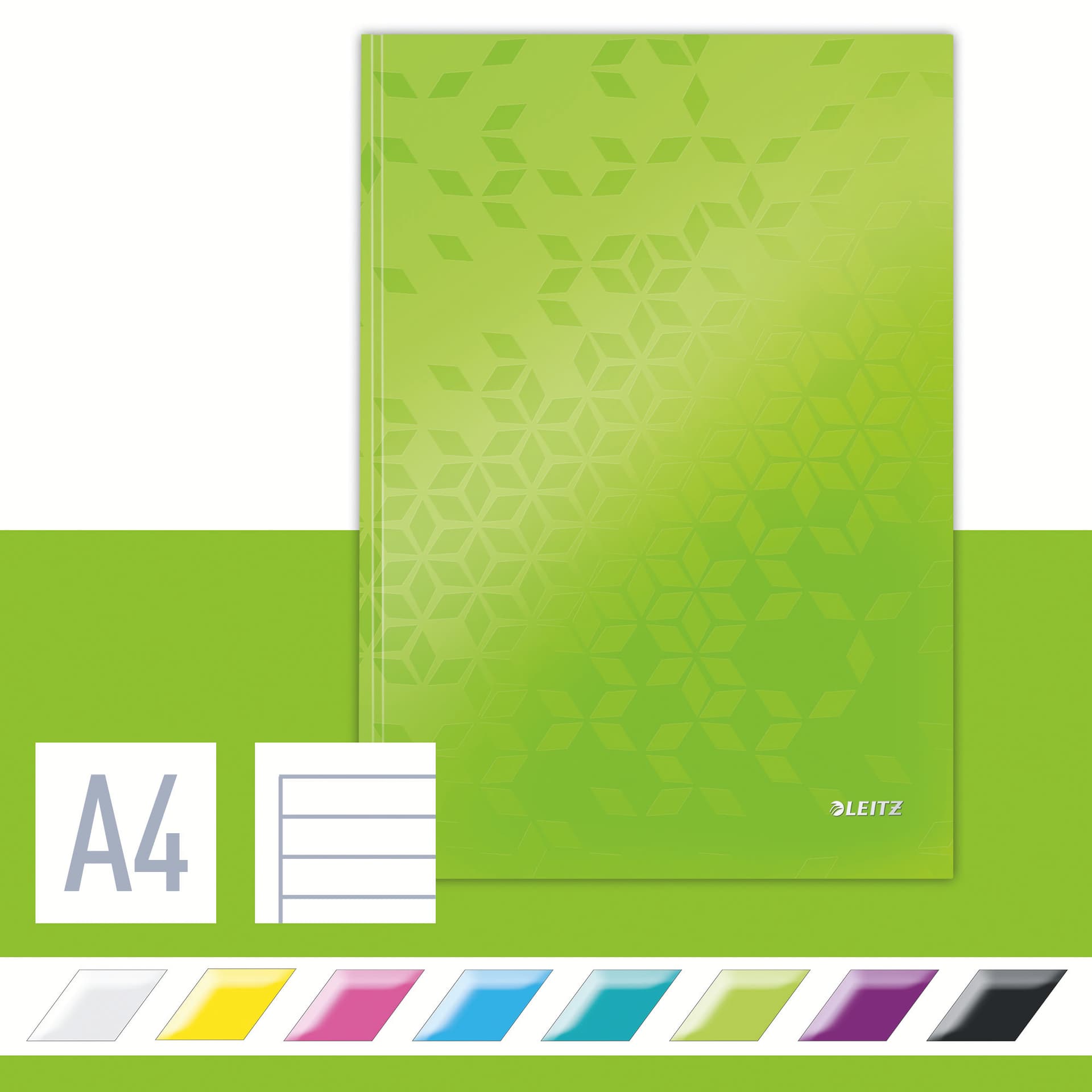 Notitieboek Leitz WOW A4 160blz 90gr lijn groen 3