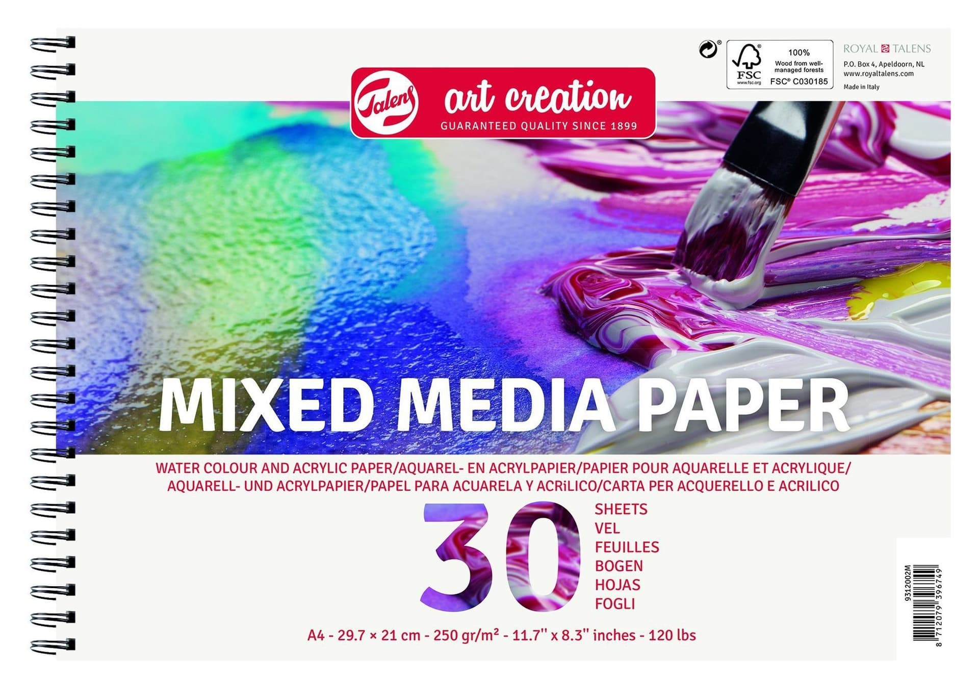 Acryl-aquarelverfpapier Talens Art Creation mixed media A4 wit