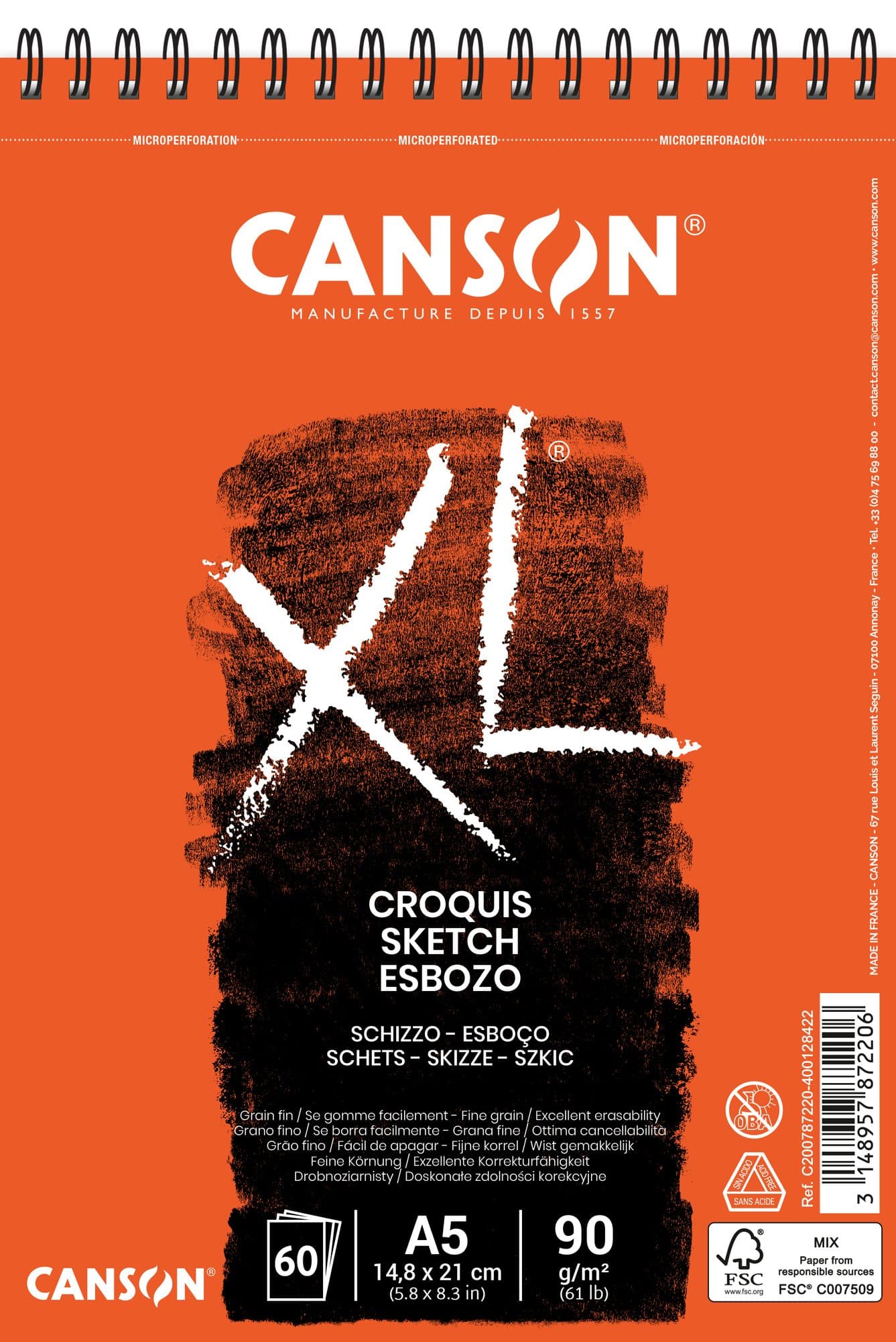 Schetspapier Canson XL Sketch 60vel 90gr A5 ivoorwit
