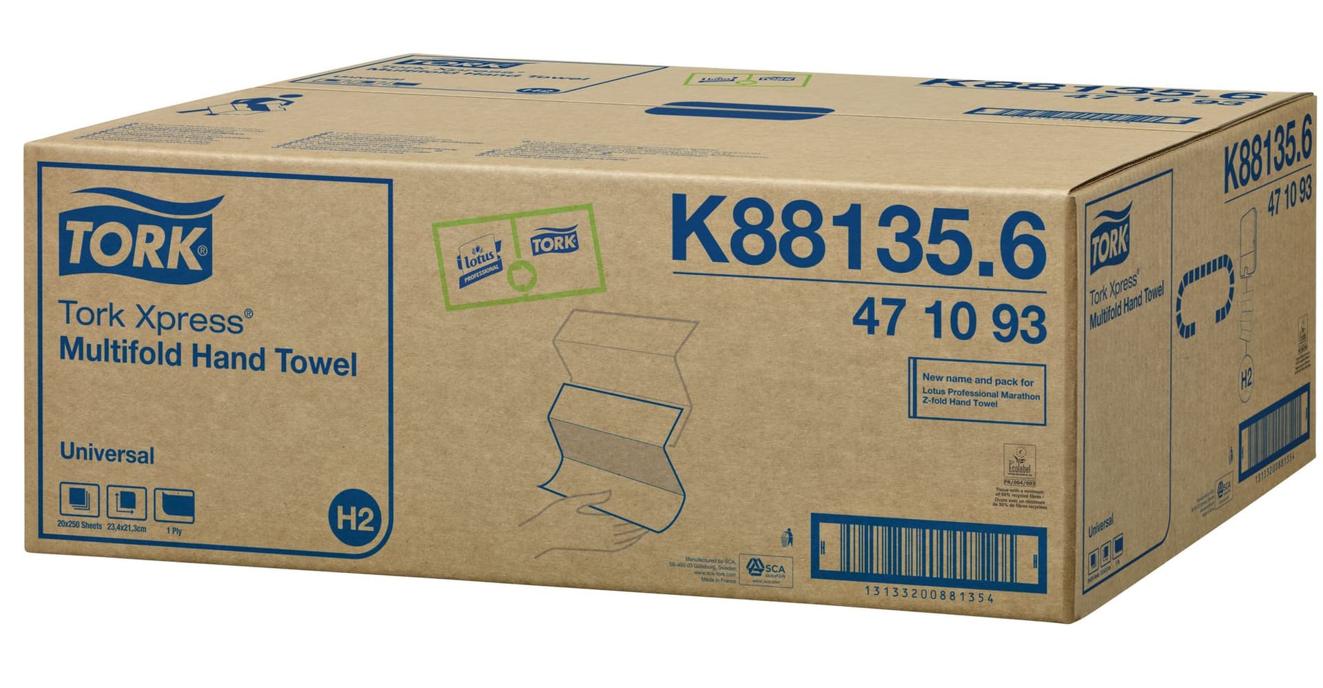 Handdoek Tork H2 Xpress Universal multifold 1-laags 213x234mm 20x250 vel wit 471093 2