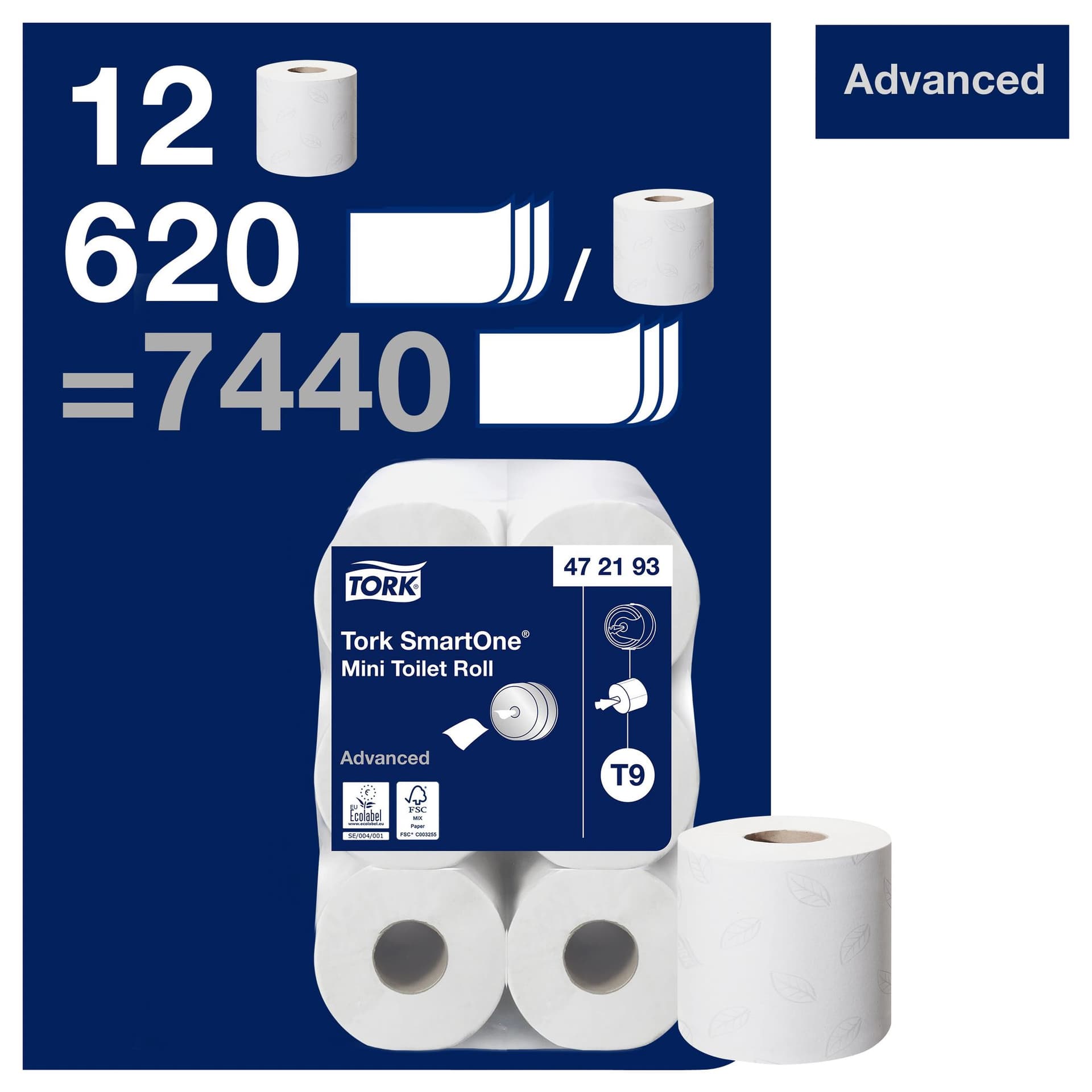 Toiletpapier Tork T9 Advanced SmartOne 2-laags 112m wit 472193 2