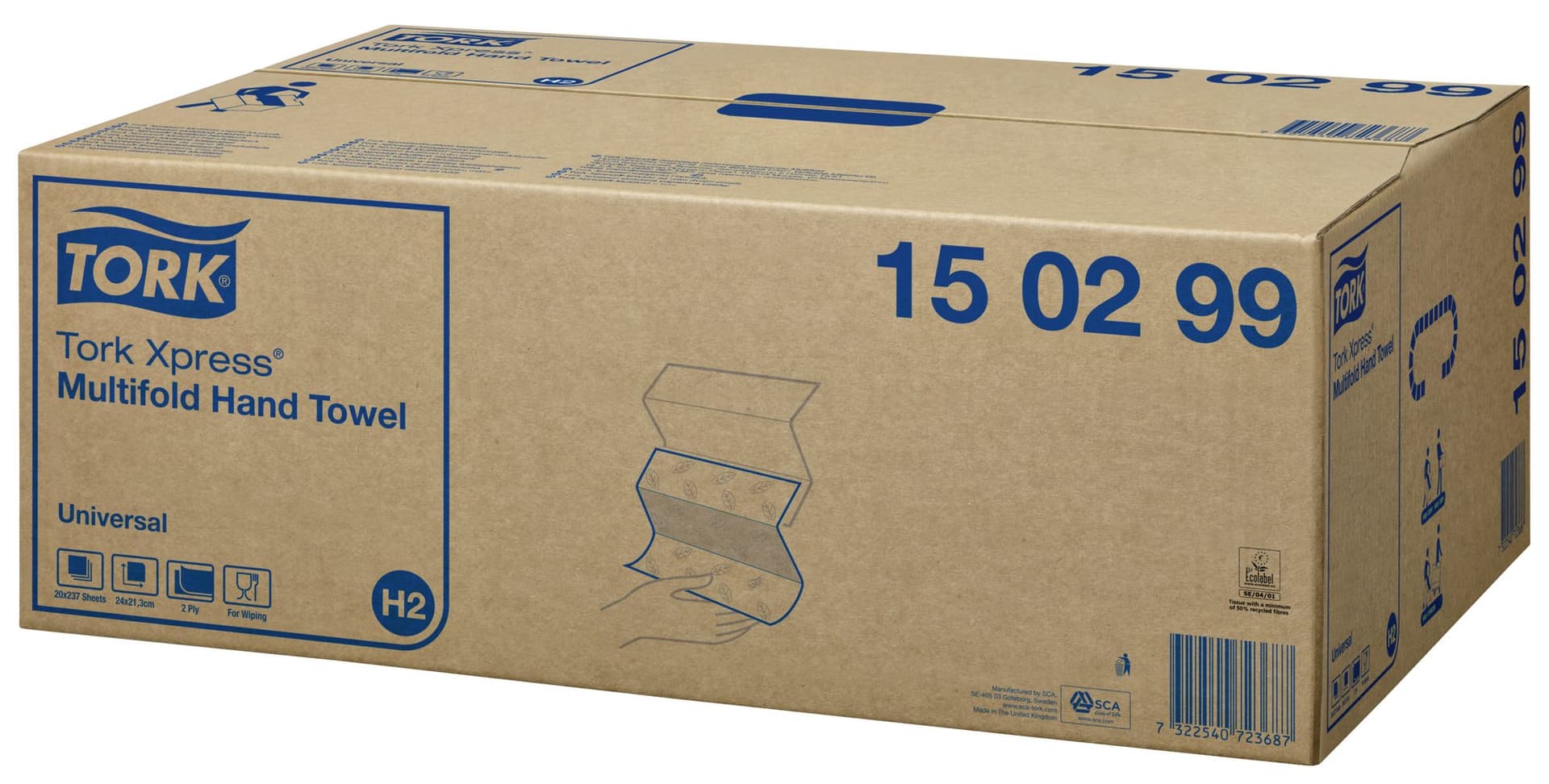 Handdoek Tork H2 Xpress Universal multifold 2-laags 213x234mm 20x237 vel wit 150299 2