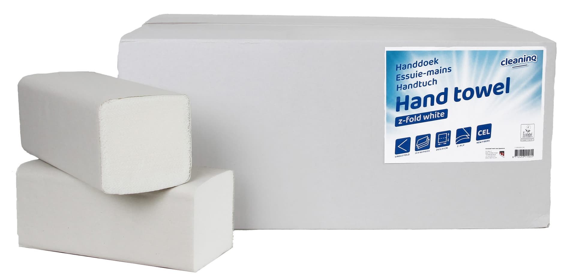 Handdoek Cleaninq H3 z-vouw 2-laags 240x210mm 20x160 vel wit 2