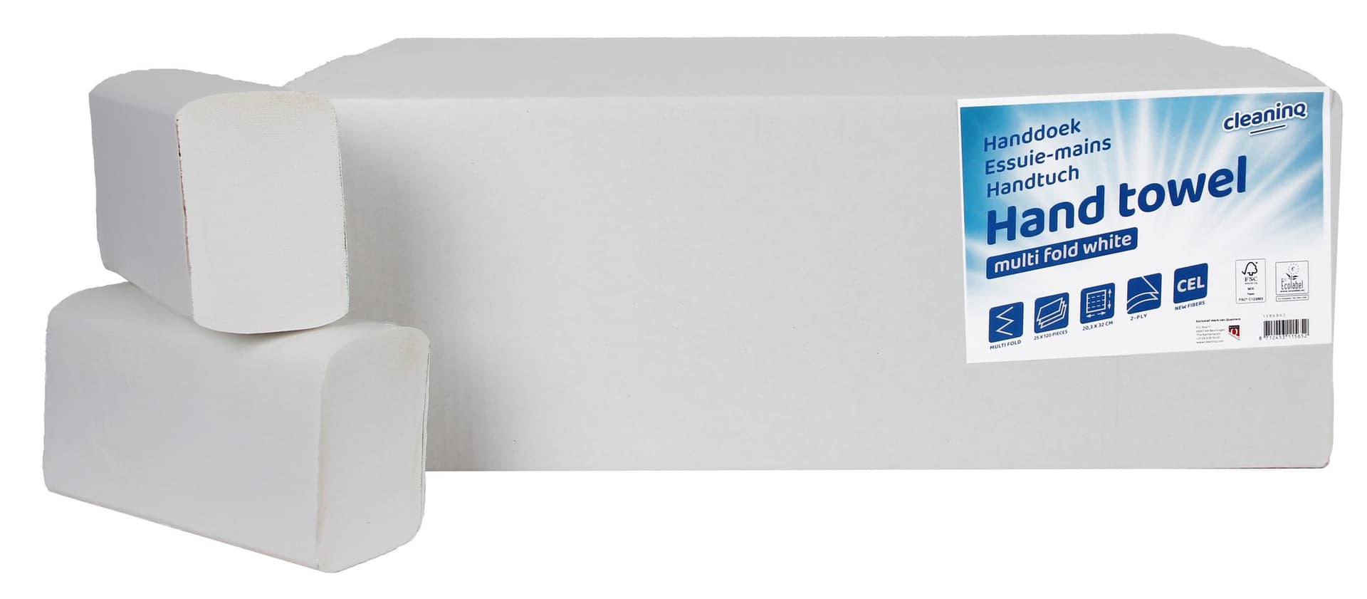 Handdoek Cleaninq H2 i-vouw 2-laags 203x320mm 25x120 vel wit 2