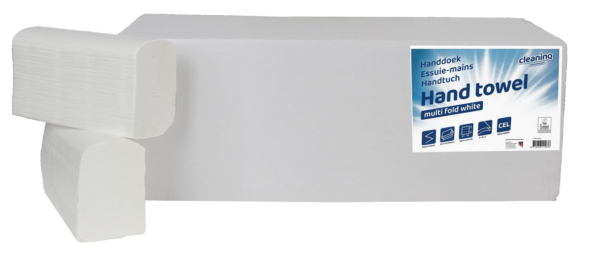Handdoek Cleaninq H2 i-vouw 2-laags 206x240mm 25x150 vel wit 2