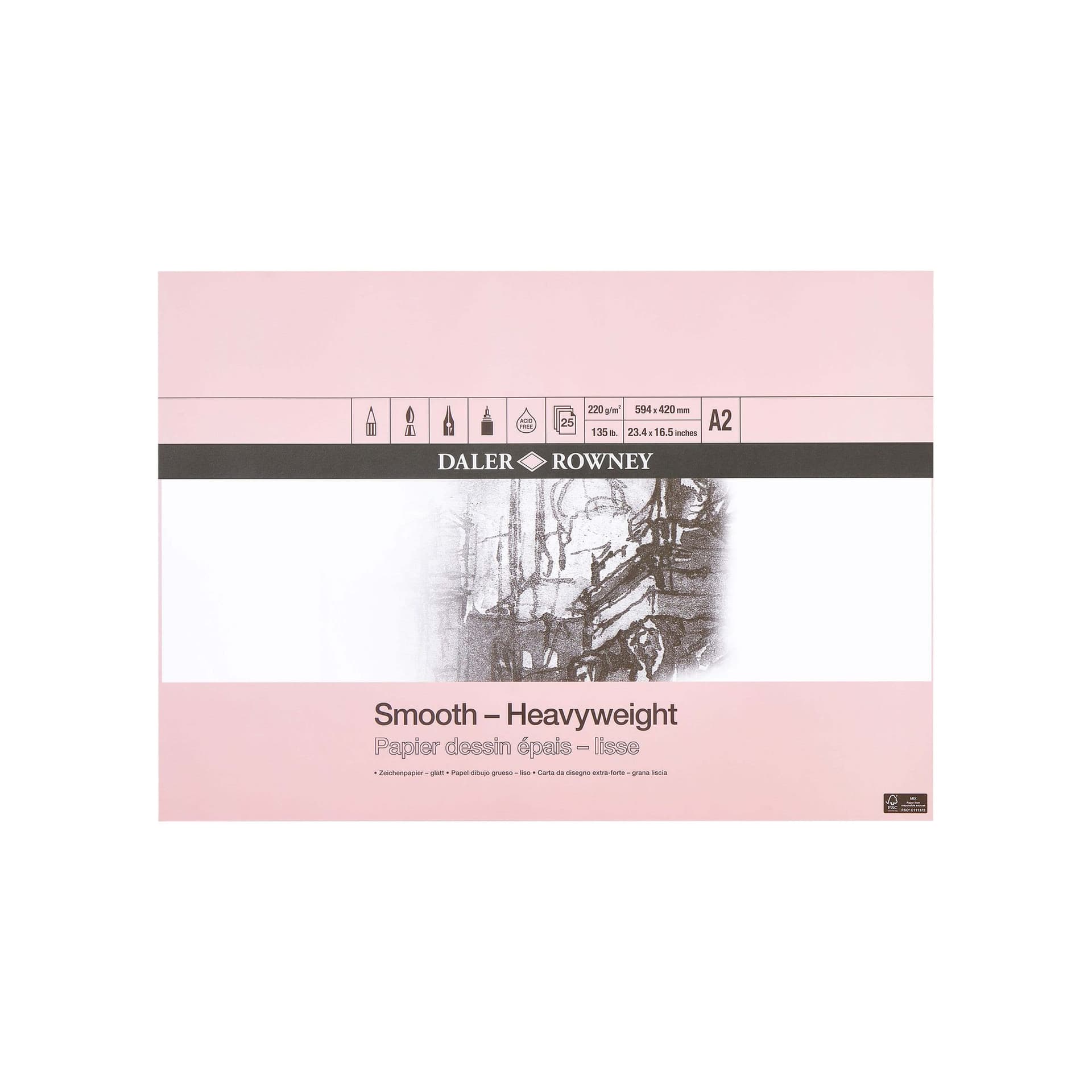 Tekenpapier Daler-Rowney Smooth Heavyweight 220gr A2 natuurlijk wit