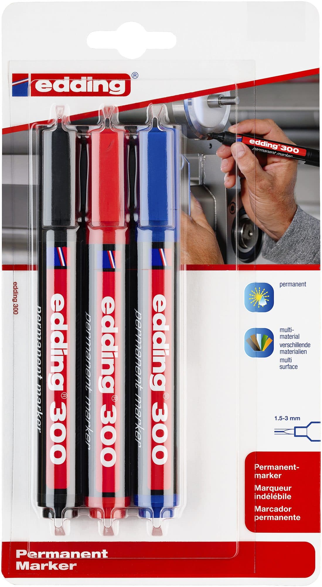 Viltstift edding 300 rond 1.5-3mm assorti blister à 3 stuks