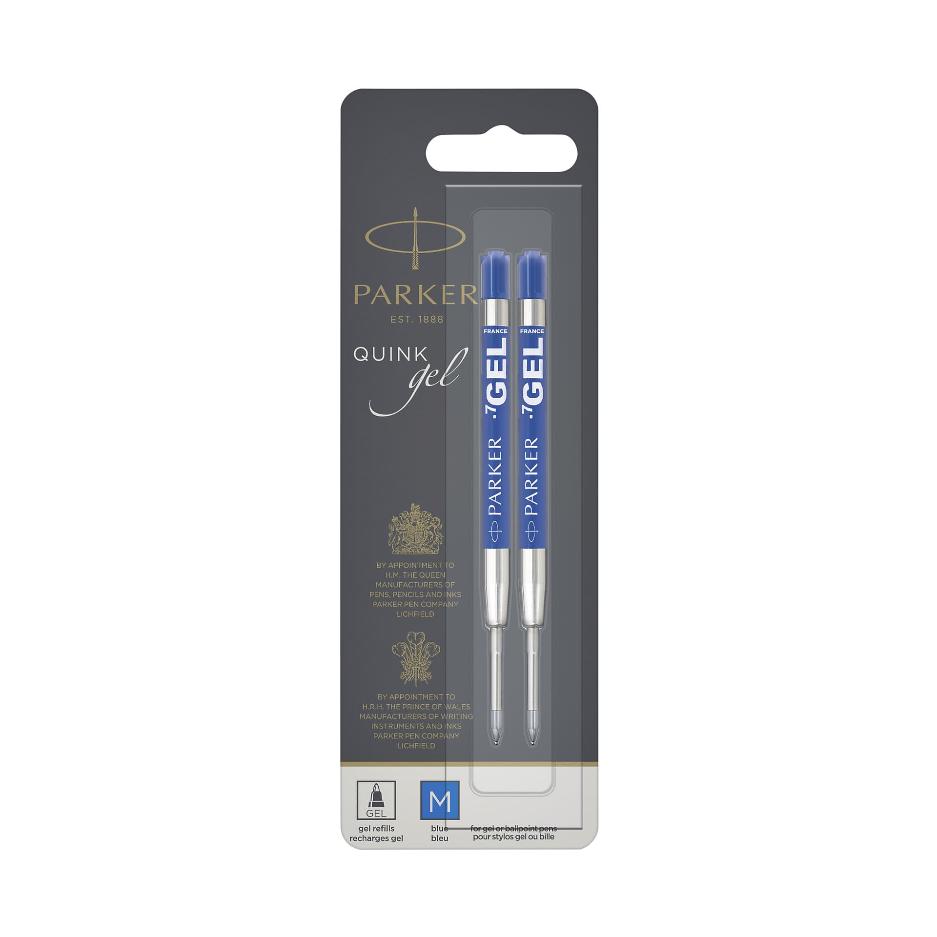 Gelschrijvervulling Parker Quink medium blauw blister à 2 stuks