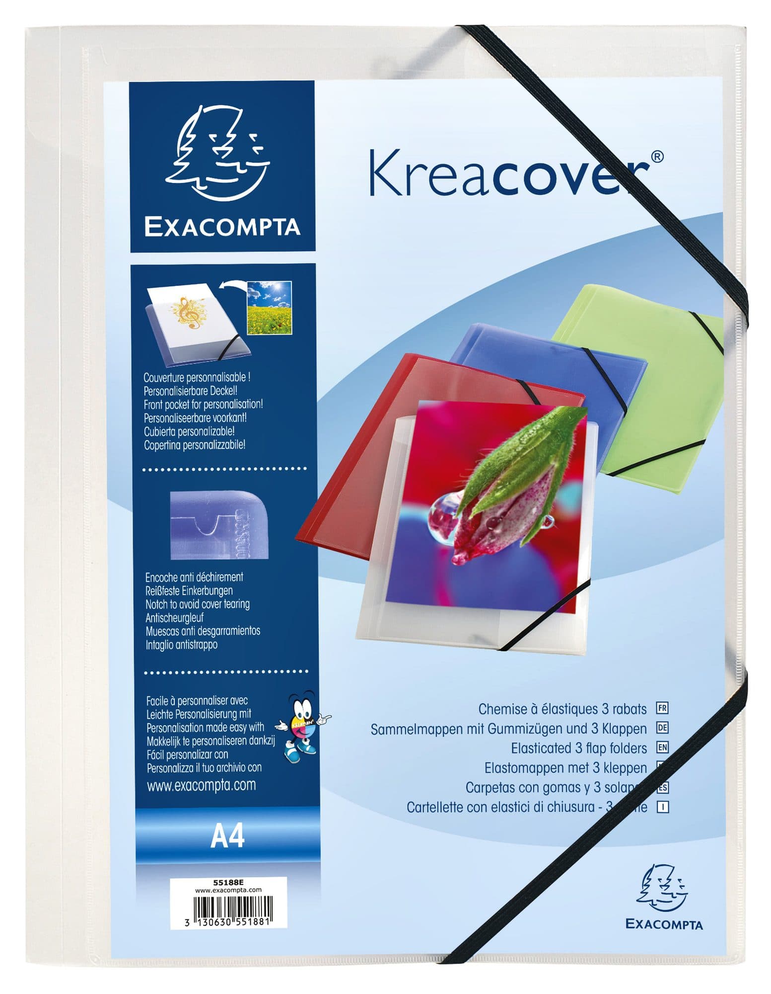 Elastomap Exacompta Kreacover A4 3 kleppen PP assorti 3