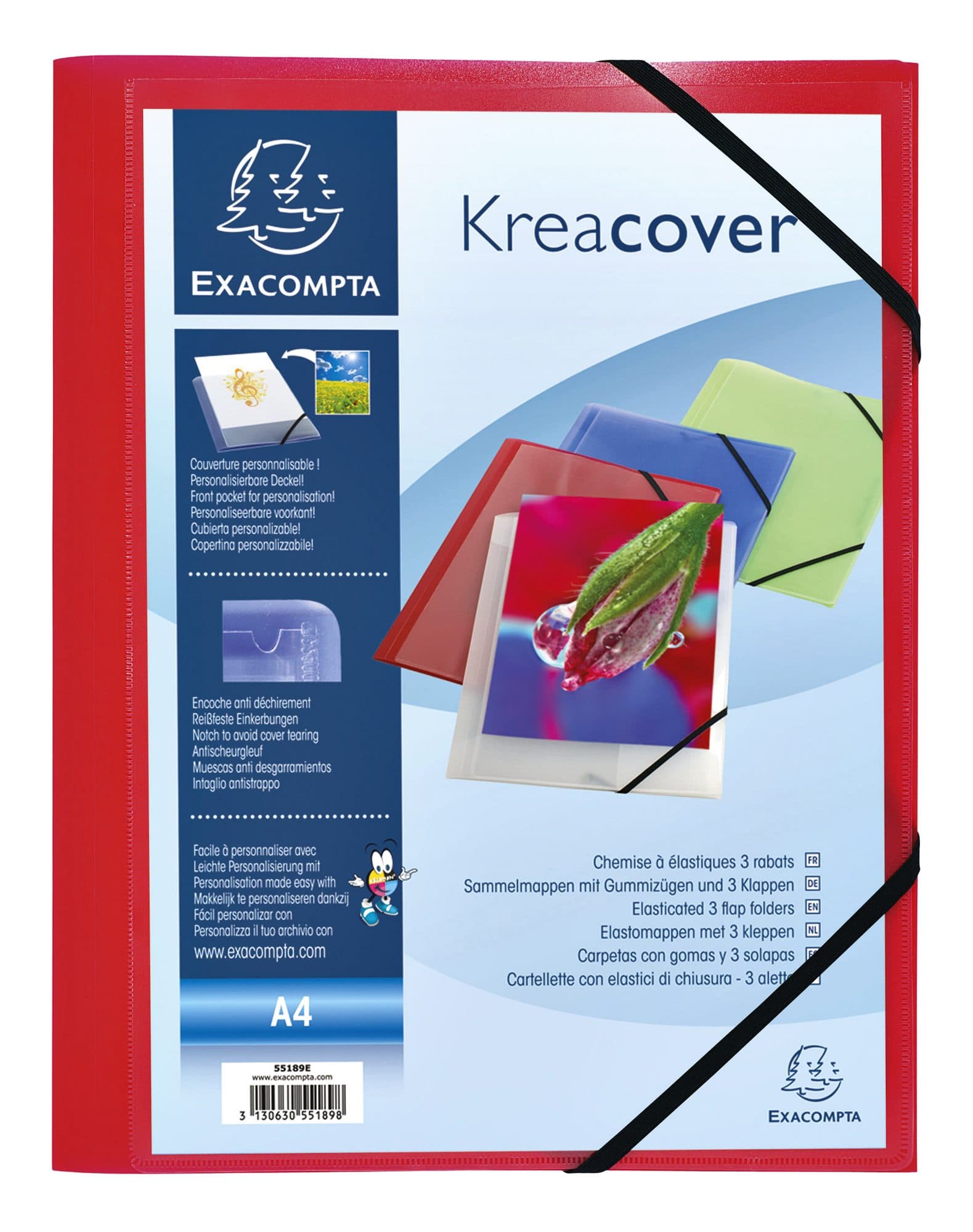 Elastomap Exacompta Kreacover A4 3 kleppen PP assorti 4