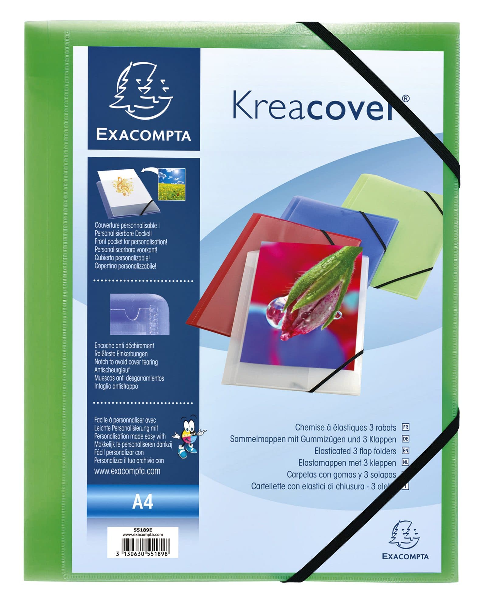 Elastomap Exacompta Kreacover A4 3 kleppen PP assorti 5
