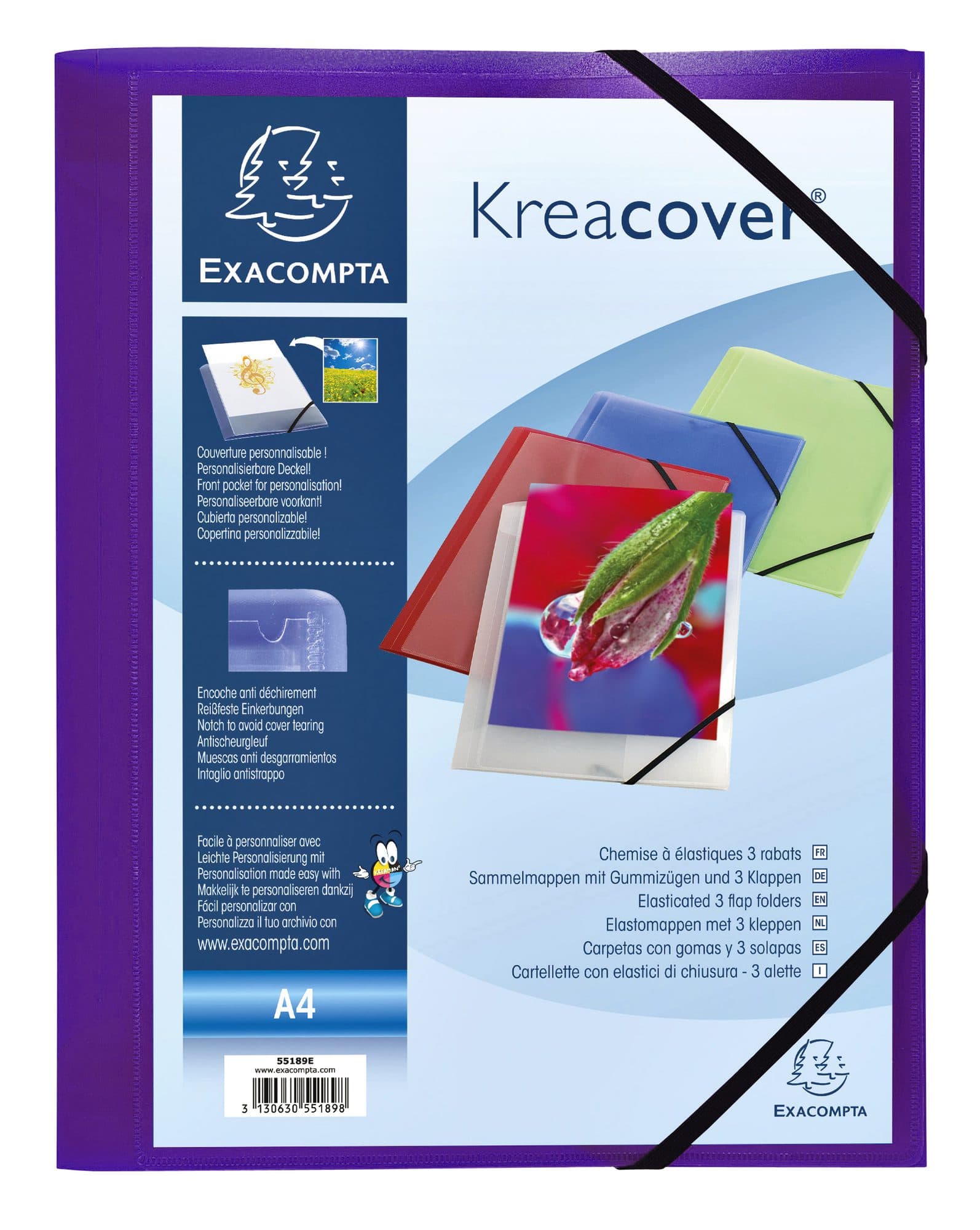 Elastomap Exacompta Kreacover A4 3 kleppen PP assorti 6