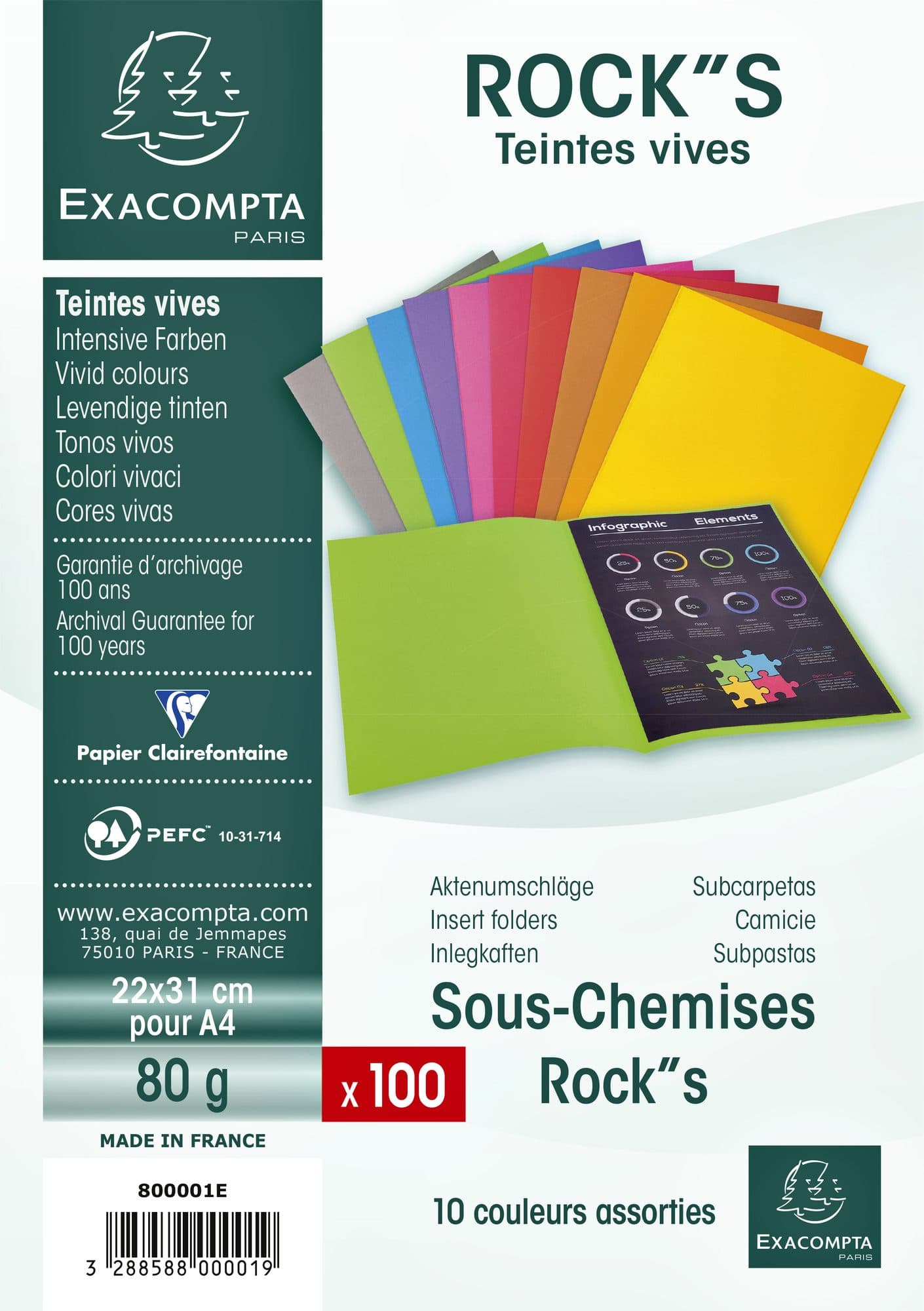 Vouwmap Exacompta ROCK'S A4 80g assorti 100 stuks 3