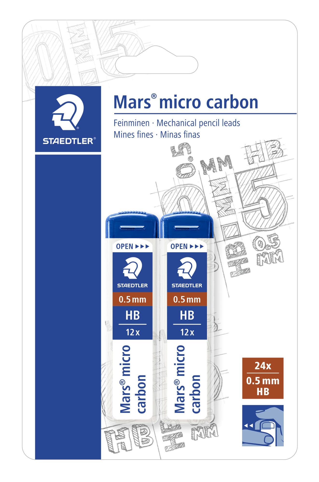 Potloodstift Staedtler Mars Carbon Micro 0.5mm HB blister 2 stuks