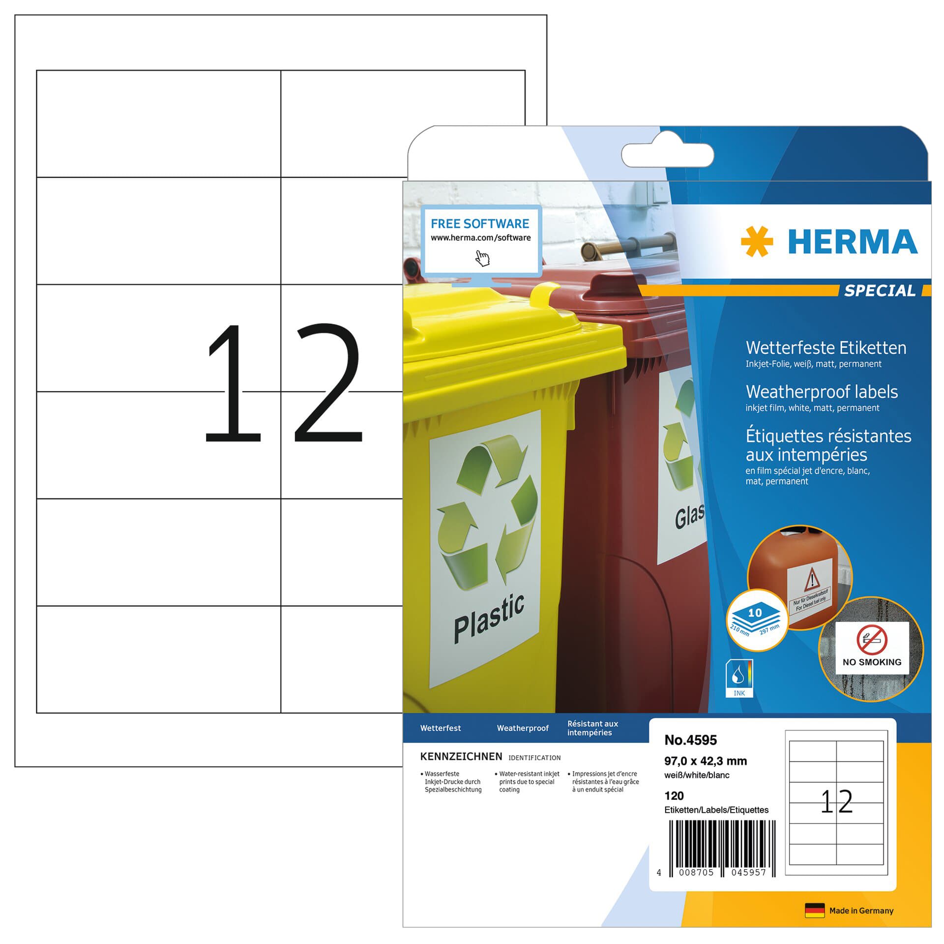 Etiket HERMA 4595 97x42.3mm folie wit 120 stuks