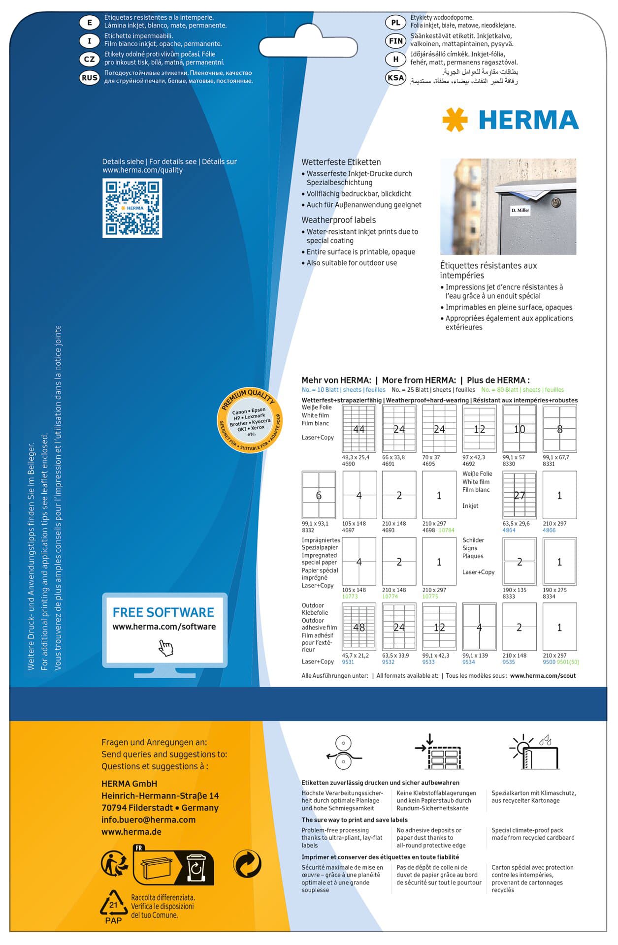 Etiket HERMA 4595 97x42.3mm folie wit 120 stuks 2